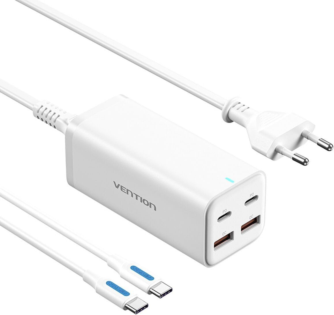 VENTION Wandladegerät/ 2xUSB Typ-C + USB-Typ-C-Kabel/ 2xUSB/ 100W Smartphone-Ladegerät