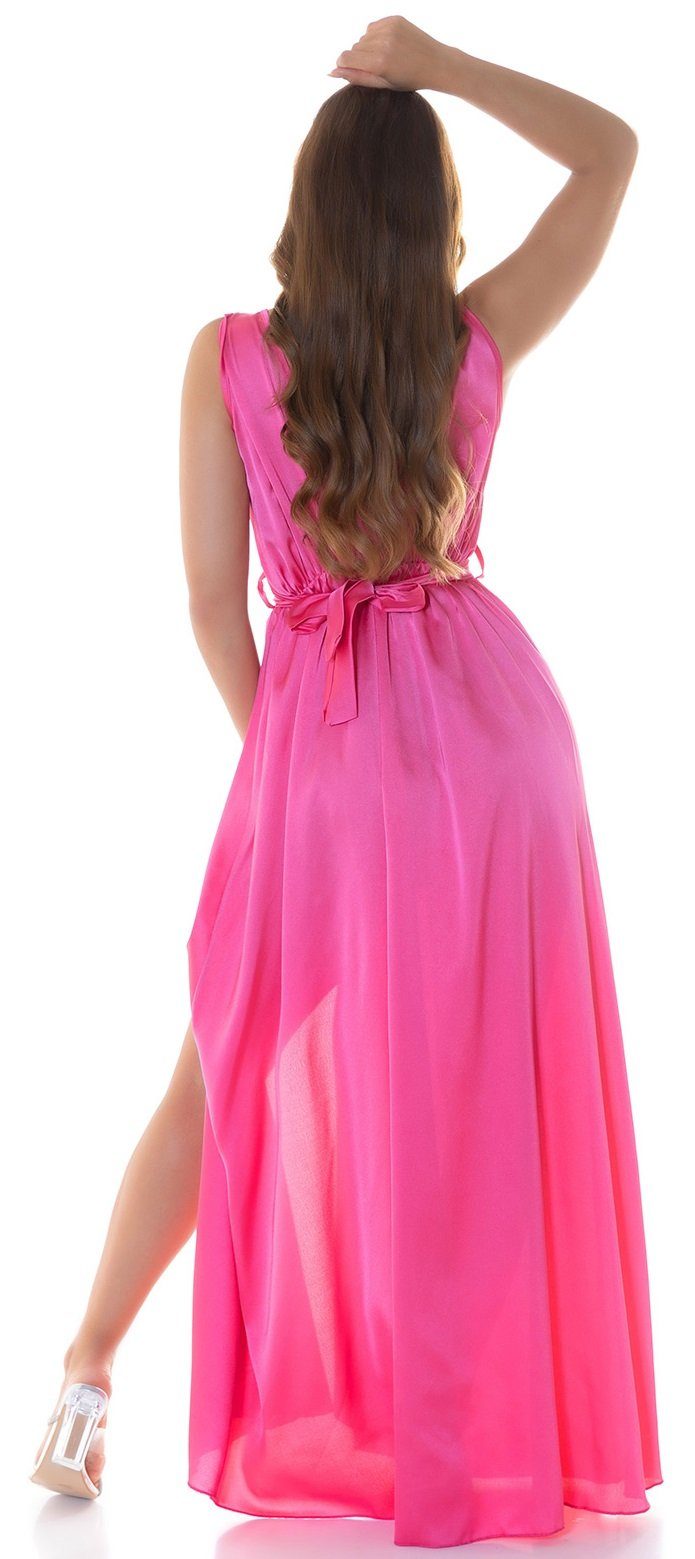 Koucla Maxikleid in lang eleganter Satin-Optik, Abendkleid pink