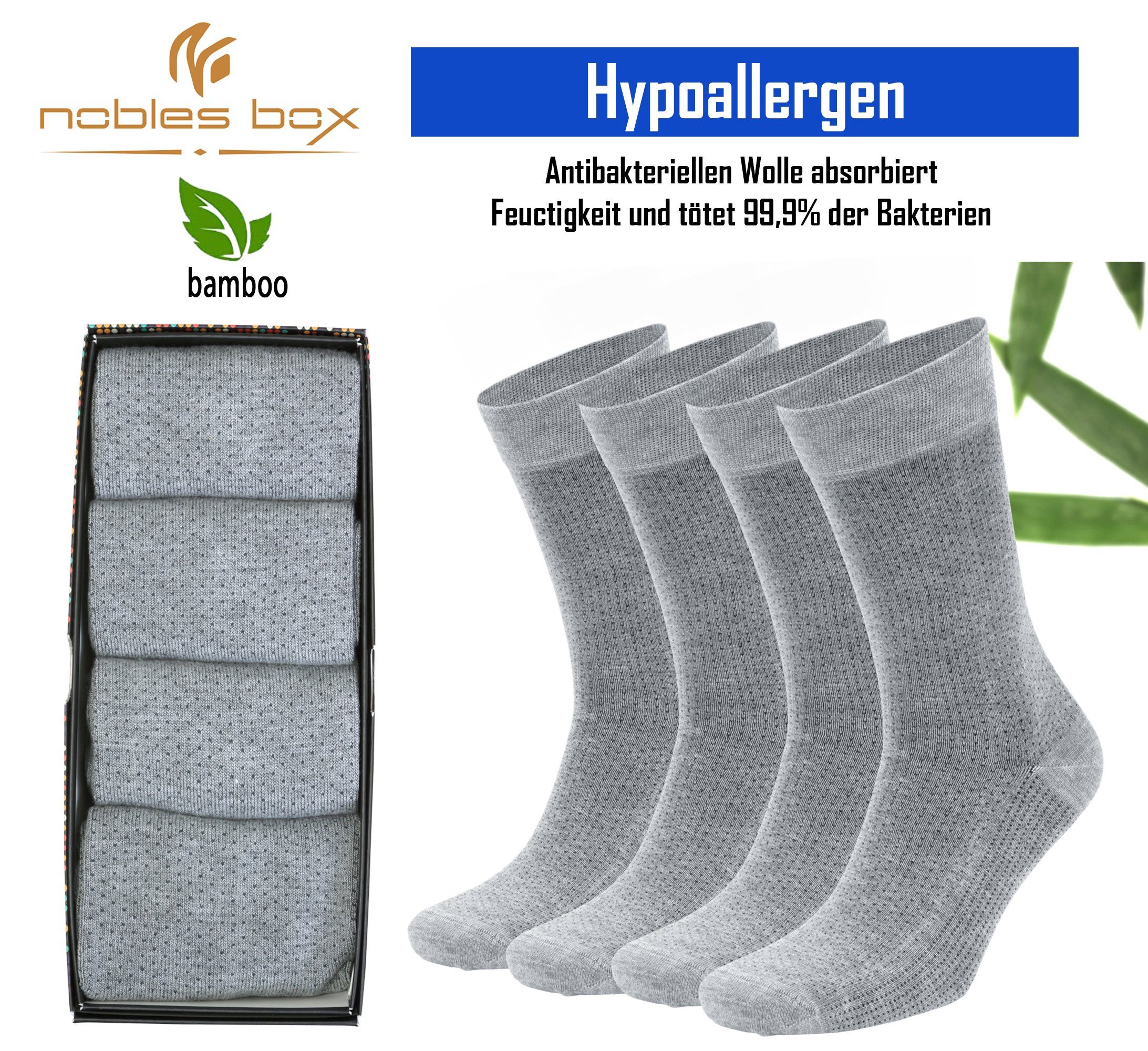NoblesBox Socken Damen und Herrensocken (Box, 4-Paar) HellGrau Arbeitssocken, Bambussocken