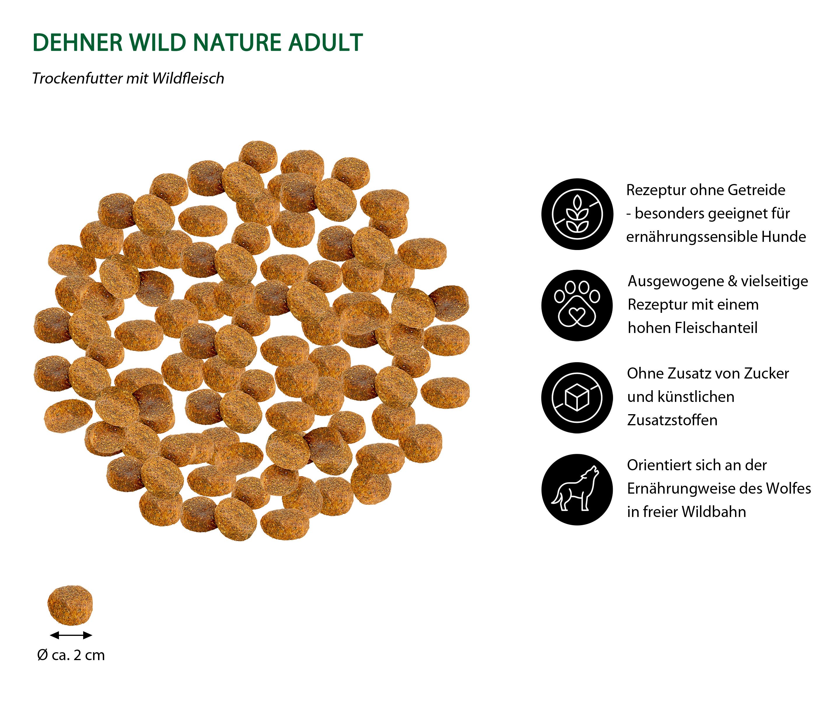 Dehner Wild Nature Auwald Adult Wild, 4 kg / 12 kg, getreidefrei / zuckerfrei Wild, Trockenfutter für: Hunde, Trockenfutter für ausgewachsene Hunde