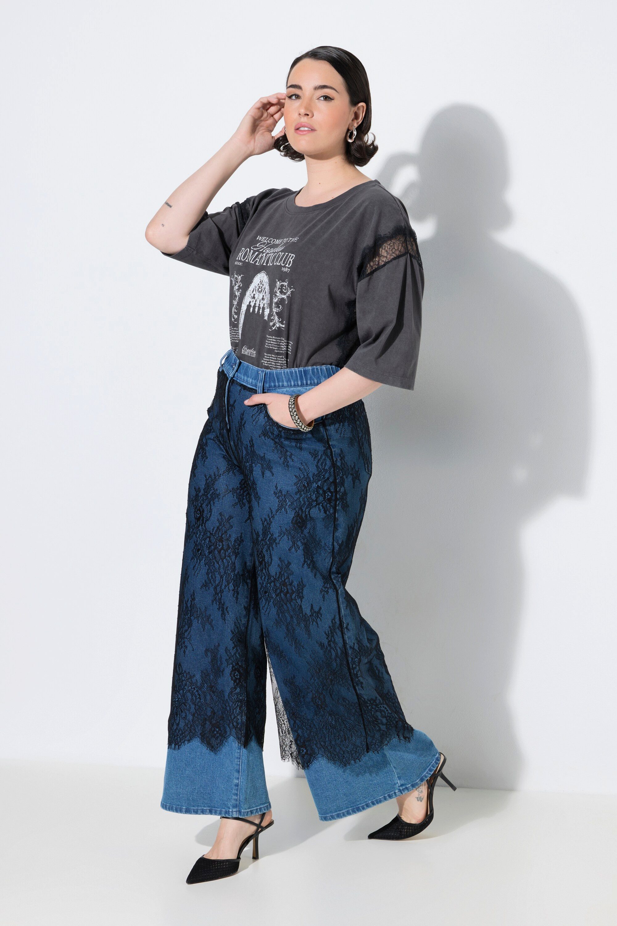 Ulla Popken Regular-fit-Jeans Jeans Mary Spitze extraweites ausgestelltes Bein