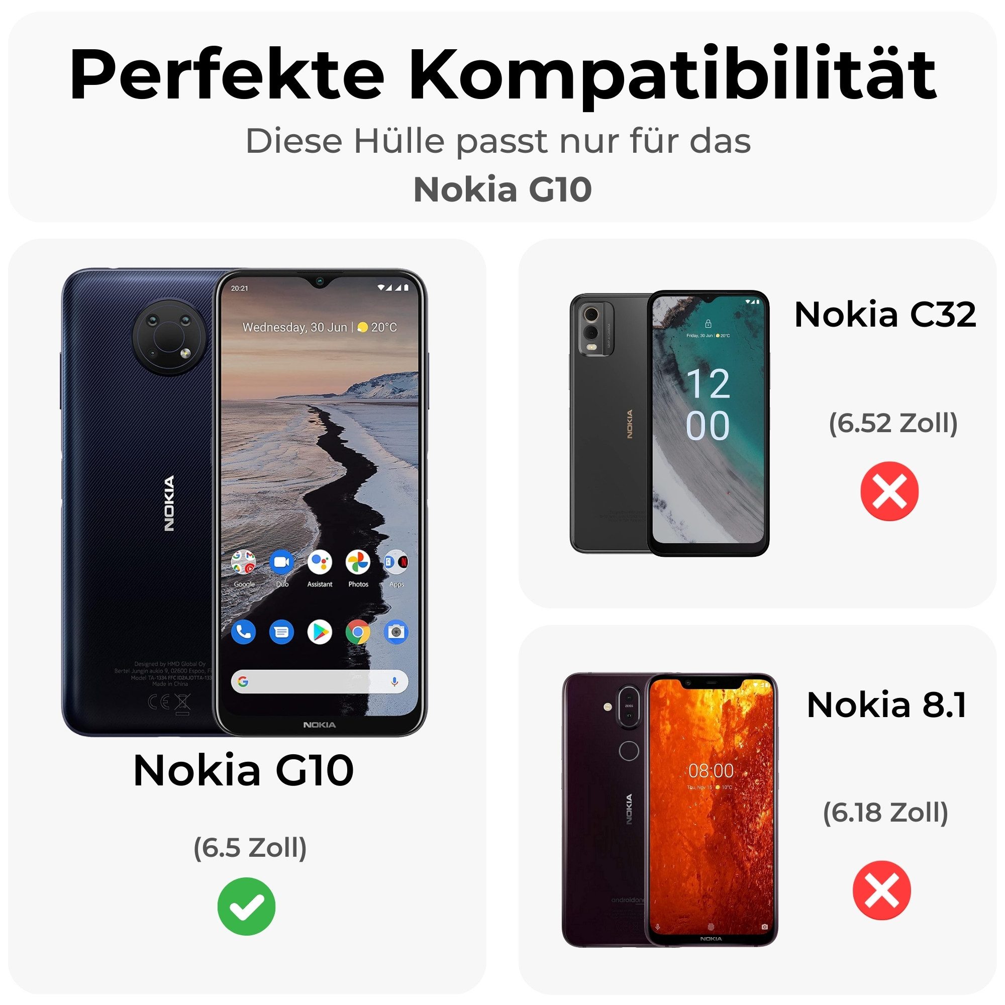 betterfon Handyhülle Handytasche für Nokia G10 G20 Klapphülle Flip Case Schwarz, 3 Kartenfächer, Magnetverschluss & Standfunktion im Lederlook – Bild 2 von 5
