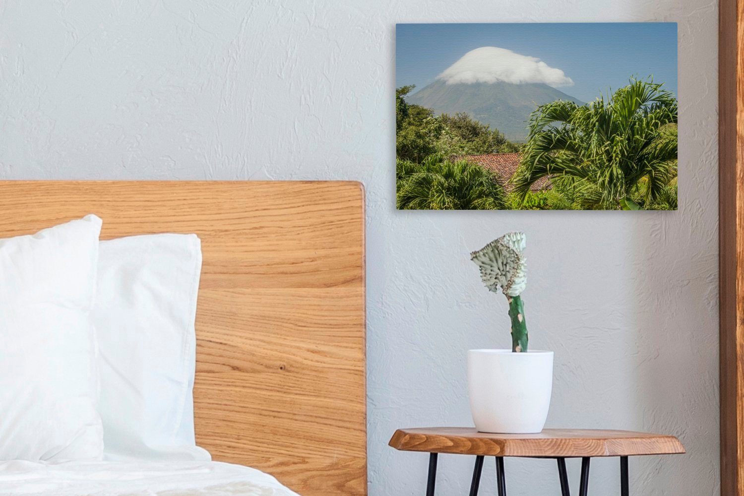 OneMillionCanvasses® Leinwandbild Wolke cm Insel (1 St), auf Wandbild der 30x20 dem Leinwandbilder, auf Vulkan Wanddeko, Aufhängefertig, Ometepe