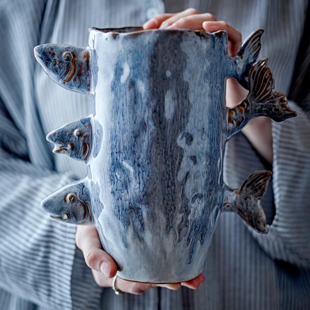 Bloomingville Dekovase Horus Vase, Bunt, Steingut, Blumenvase Keramikvase Tischvase Wohnaccessoire Motivvase Kunstobjekt
