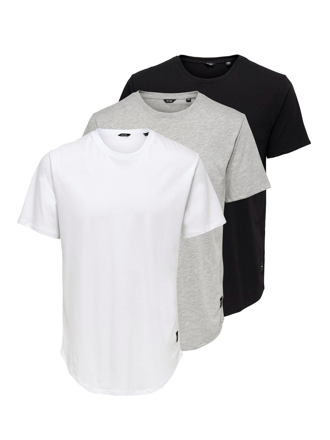 ONLY & SONS Rundhalsshirt ONSMATT LONGY SS TEE 3-PACK (Packung, 3-tlg) Baumwolle, lang geschnitten