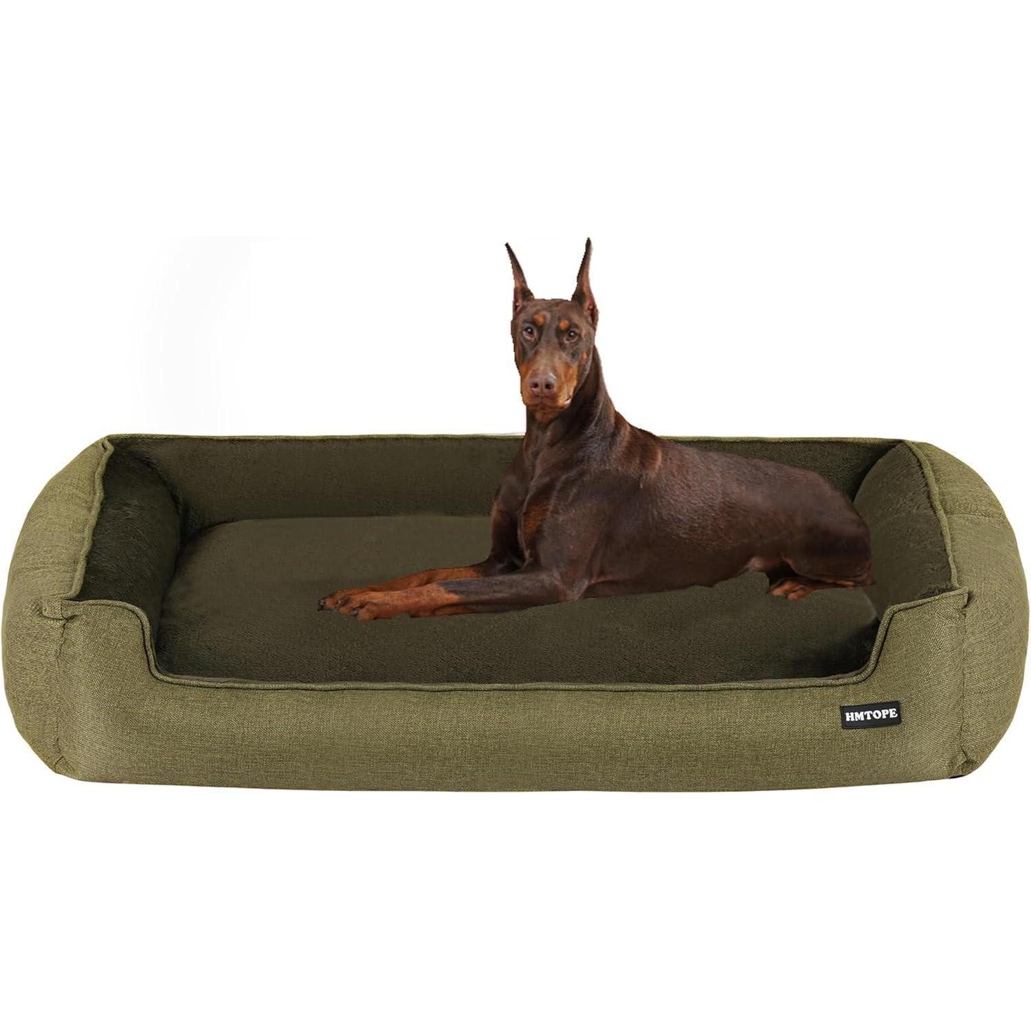 LuxusKollektion Hundebett Hundebett abnehmbar waschbar olivgrün L 120 x B 90 x H 30 cm Olivgrün
