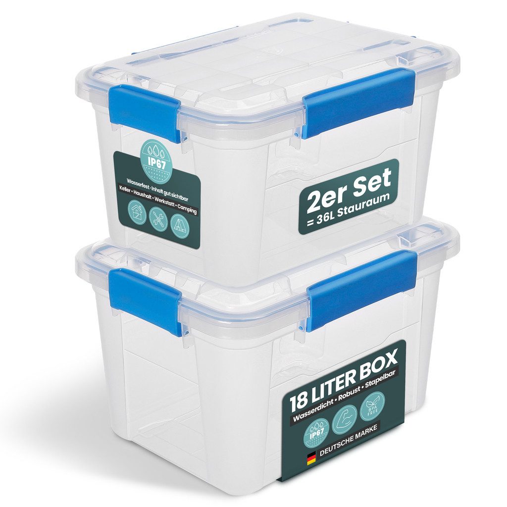 KreLeo Aufbewahrungsbox 'IP67' in Transparent, mit Dichtungsring (Größe wählbar) (2 St)