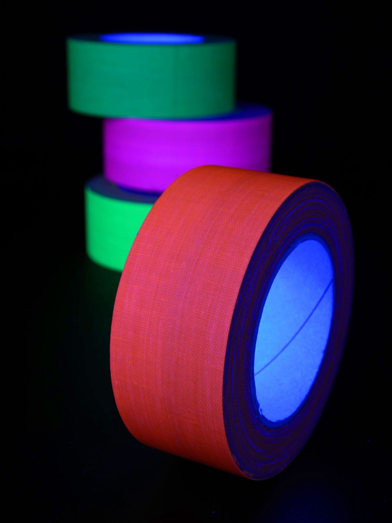 25m-Rolle Schwarzlicht unter Orange, UV-aktiv, Neon leuchtet 50mm Schwarzlicht Gewebeklebeband Klebeband PSYWORK