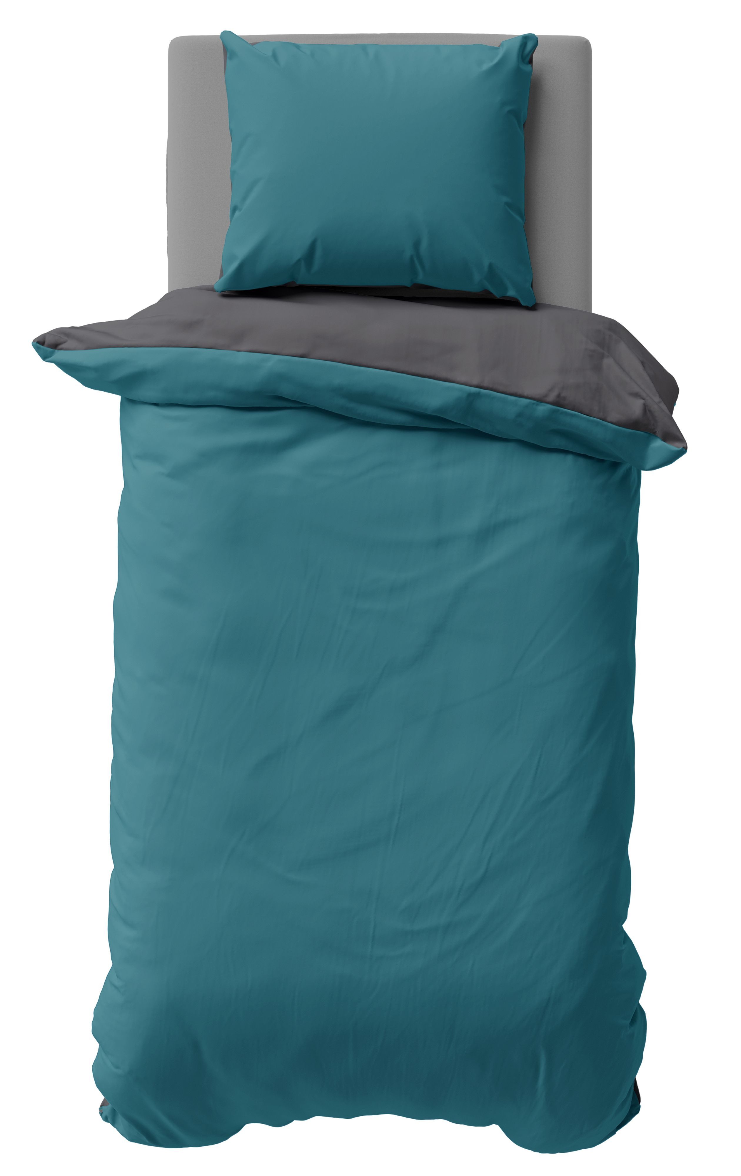 One Home Bettwäsche Doubleface, Biber, 2 teilig, Uni Wende, kuschelig flauschig warm weich Winter Normalgröße