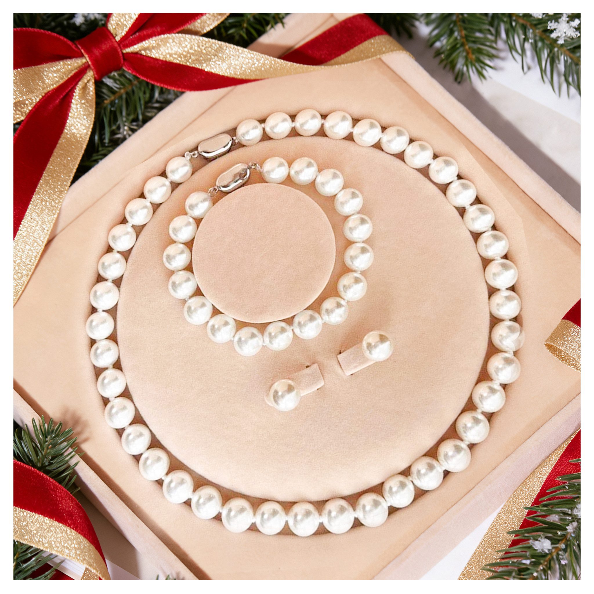 ibettertec Perlenketten-Set 4/5mm, 7/8mm, 9/10mm, Perlenketten-Set Sterling Silber Perlenkette (halskette silber 925, Choker Perle Halskette Set für Frauen Mädchen Dekorationen), Halskette, Armband, Ohrringe