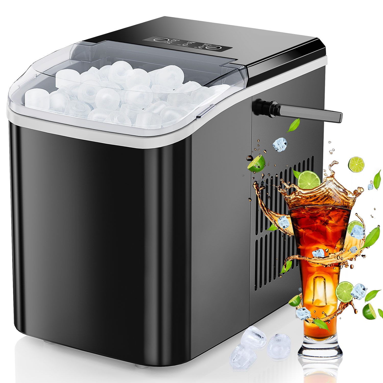 AIMAX Eiswürfelmaschine Eiswürfelbereiter Ice Maker mit Tragbarem Griff 9 Eiswürfel/6 Min., Selbstreinigende 2 Eiswürfel Größen für Küche, Büro, Bar und Party