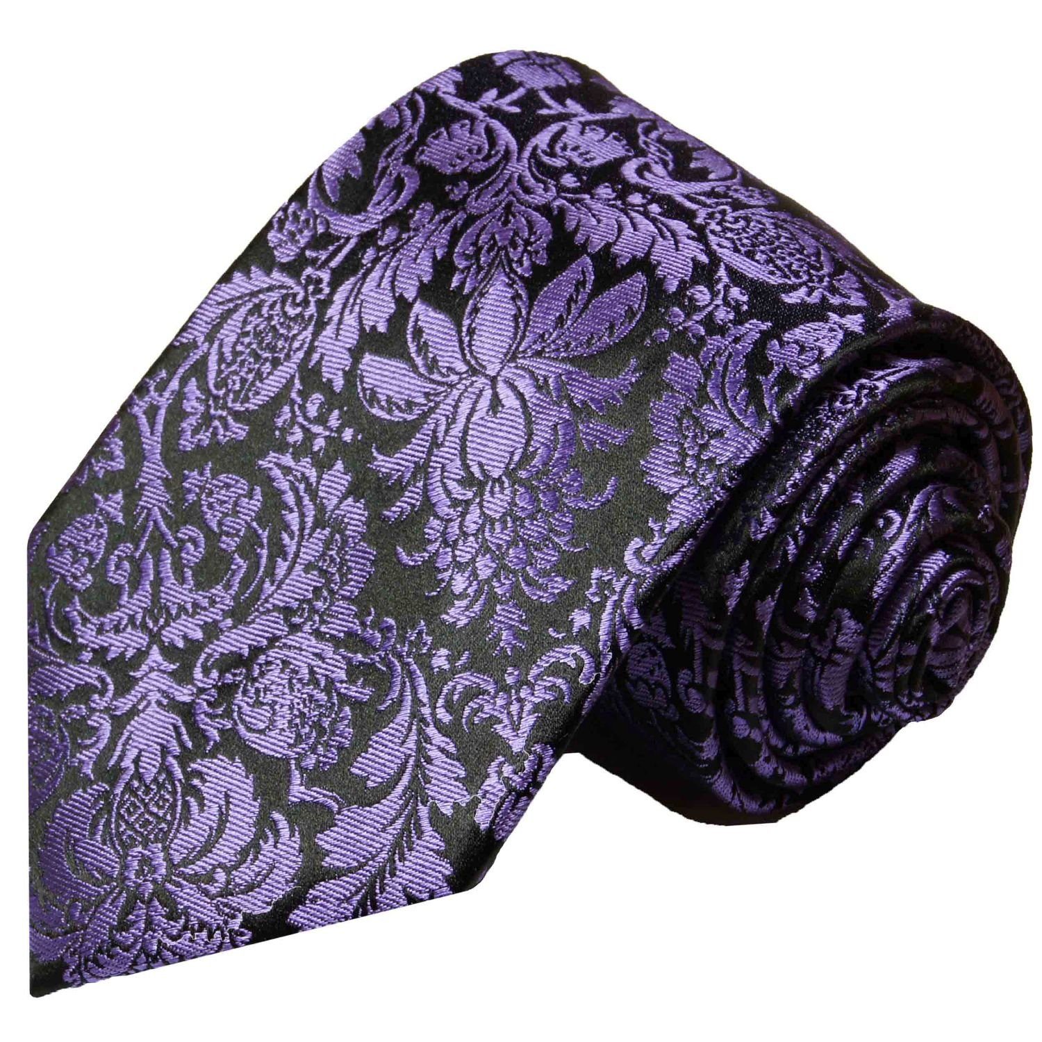 Paul Malone Krawatte Elegante Seidenkrawatte Herren Schlips modern 100% Seide Breit (8cm), lila violett schwarz 353