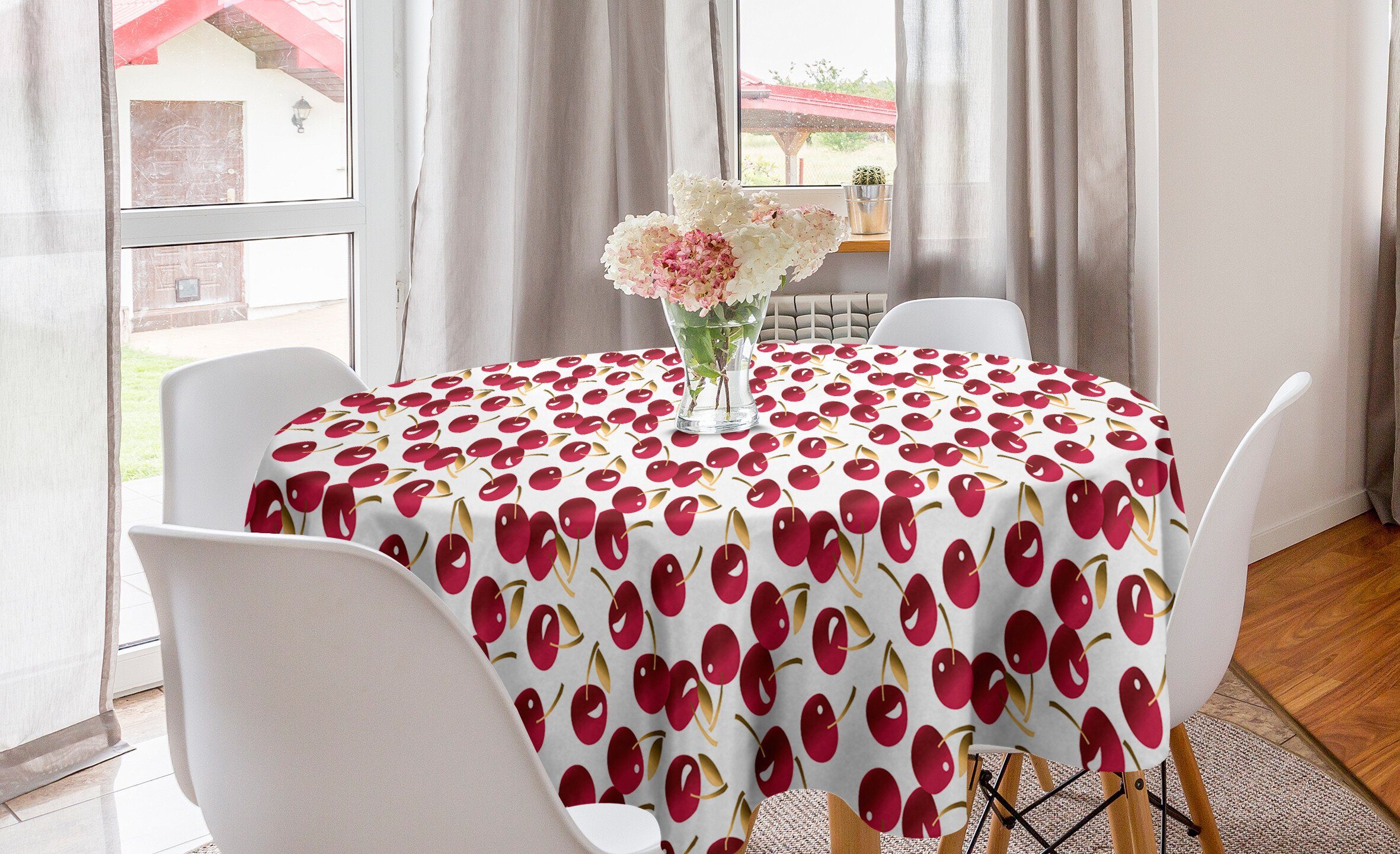 Abakuhaus Tischdecke Kreis Tischdecke Abdeckung für Esszimmer Küche Dekoration, Sommer Kirsche verzweigt Köstlicher