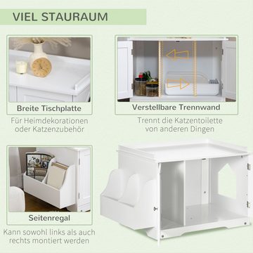 PawHut Katzentoilette Katzenklo mit Magnettüren, verstellbarem Trennwand, Weiß, MDF, 86B x 48L x 52H cm