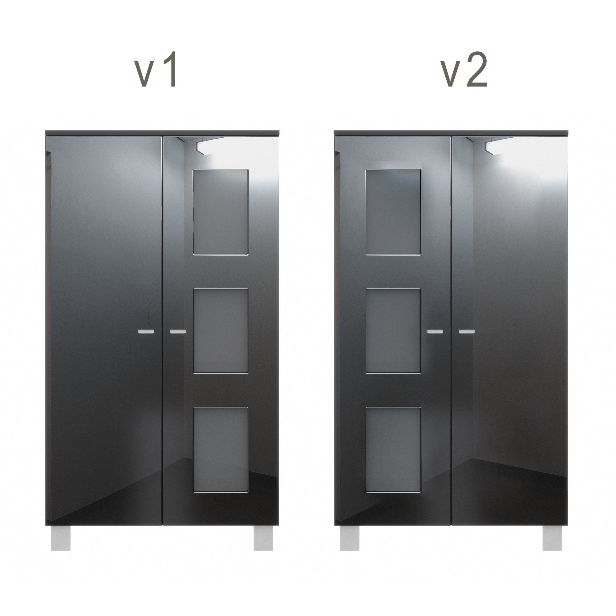 Vladon Standvitrine x x 35 mit 129 Schwarz Schwarz (71 Hochglanz 3 Denjo Hochglanz/ Türen Glaseinsätzen) 2 Weiß cm) Hochglanz Tür in und matt/ (Standvitrine, Weiß