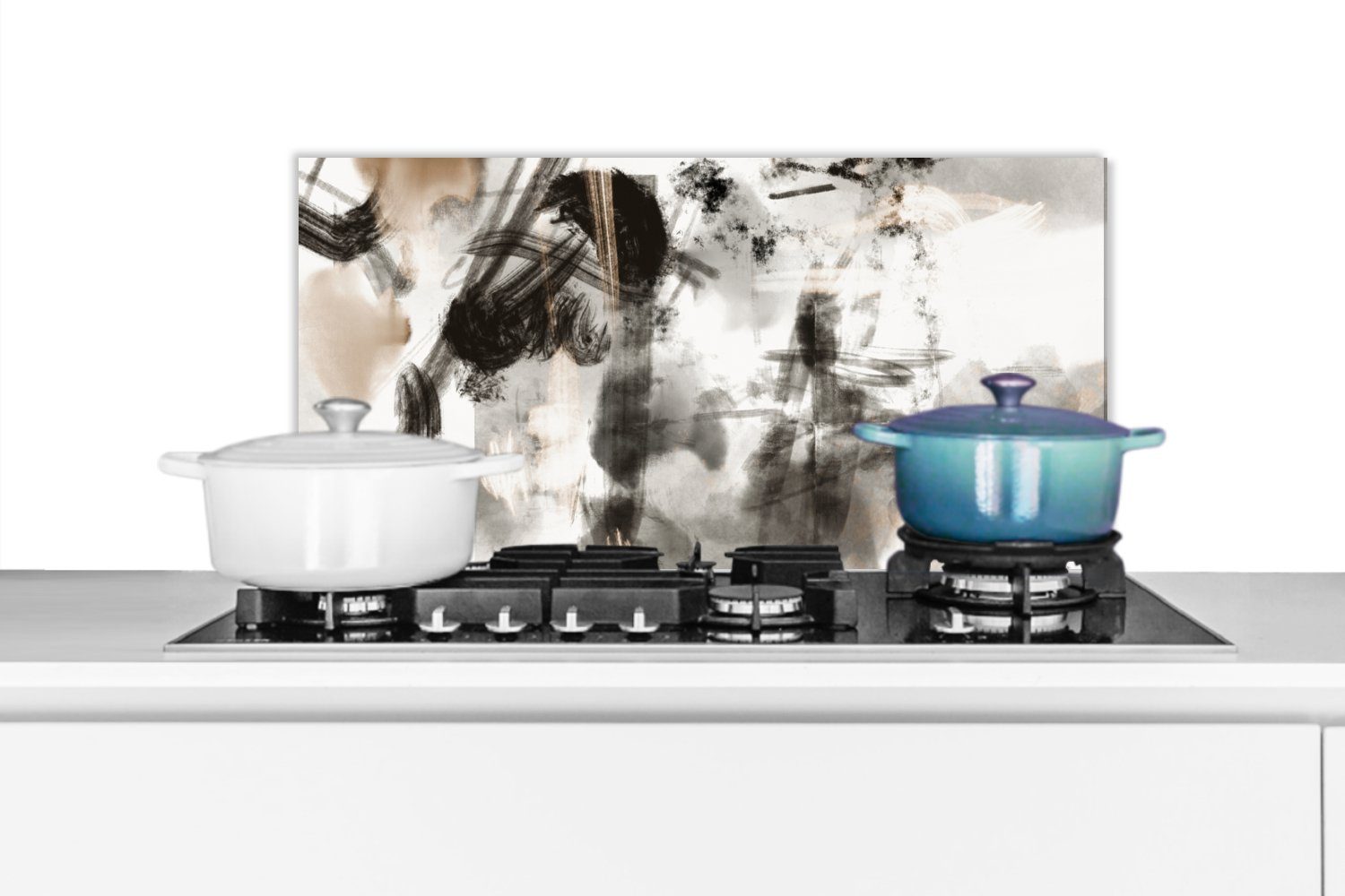 MuchoWow Küchenrückwand Malerei - Farbe - Schwarz und Weiß - Kunst, (1-tlg), 60x30 cm, Wandschutz, gegen Fett und Schmutzflecken für Küchen