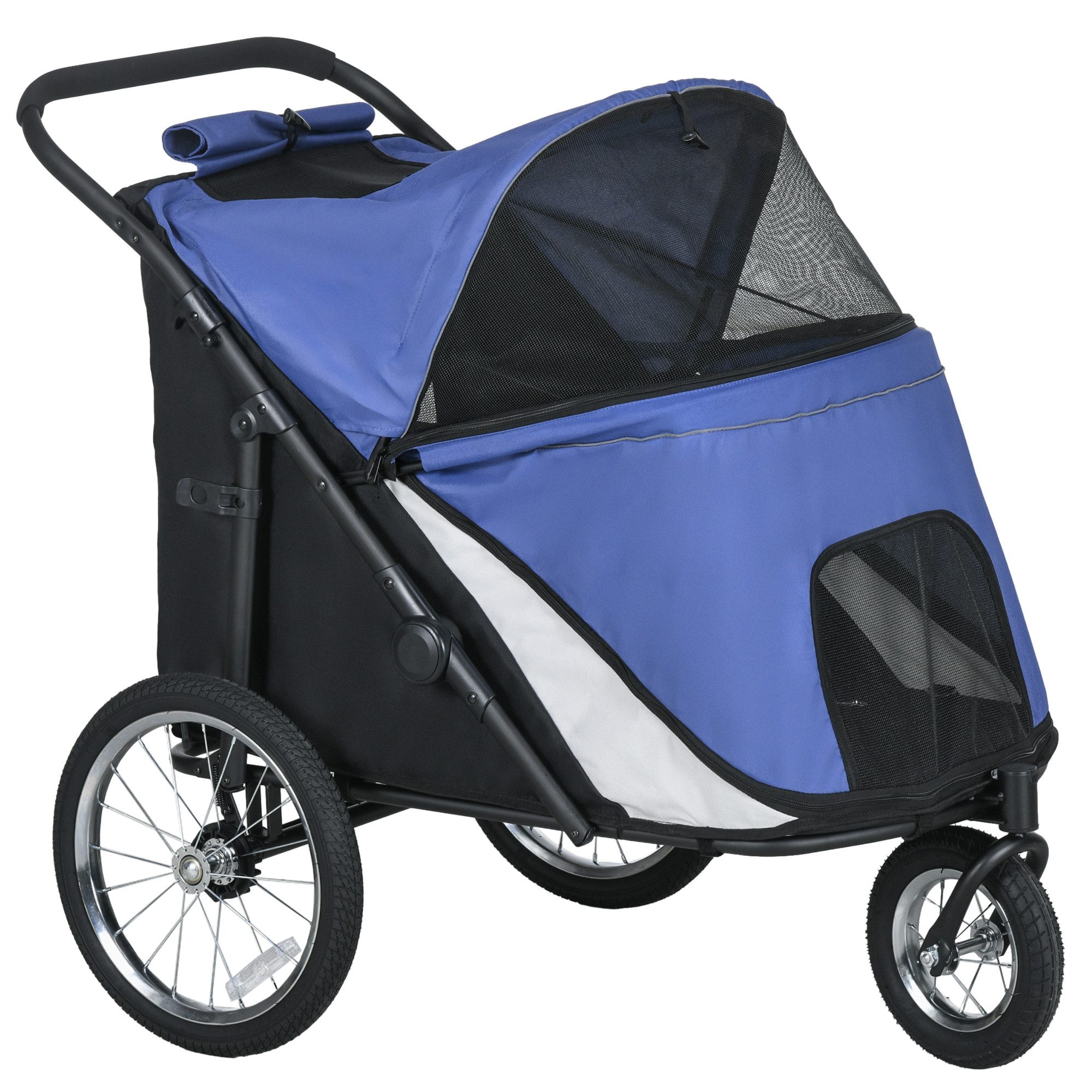 MC Star Hundebuggy Hundewagen klappbar mit Netzfenster Sicherheitsleine große Gummiräder, (bis 30kg Oxford Blau für Hunde und Katzen)
