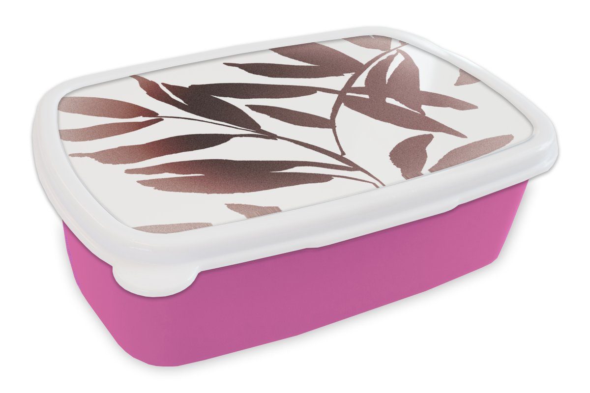 MuchoWow Lunchbox Blättern - Design - Abstrakt, Kunststoff, (2-tlg), Brotbox für Erwachsene, Brotdose Kinder, Snackbox, Mädchen, Kunststoff rosa