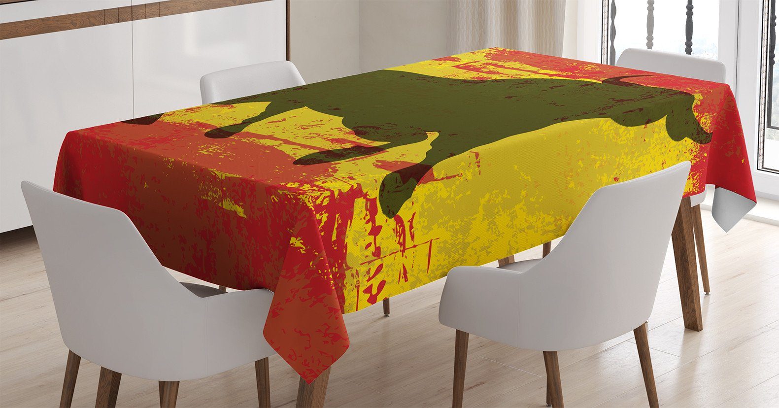 Abakuhaus Tischdecke Spanisch Für Flagge Silhouette geeignet den Farben, Bull Außen Bereich Klare Waschbar Farbfest auf