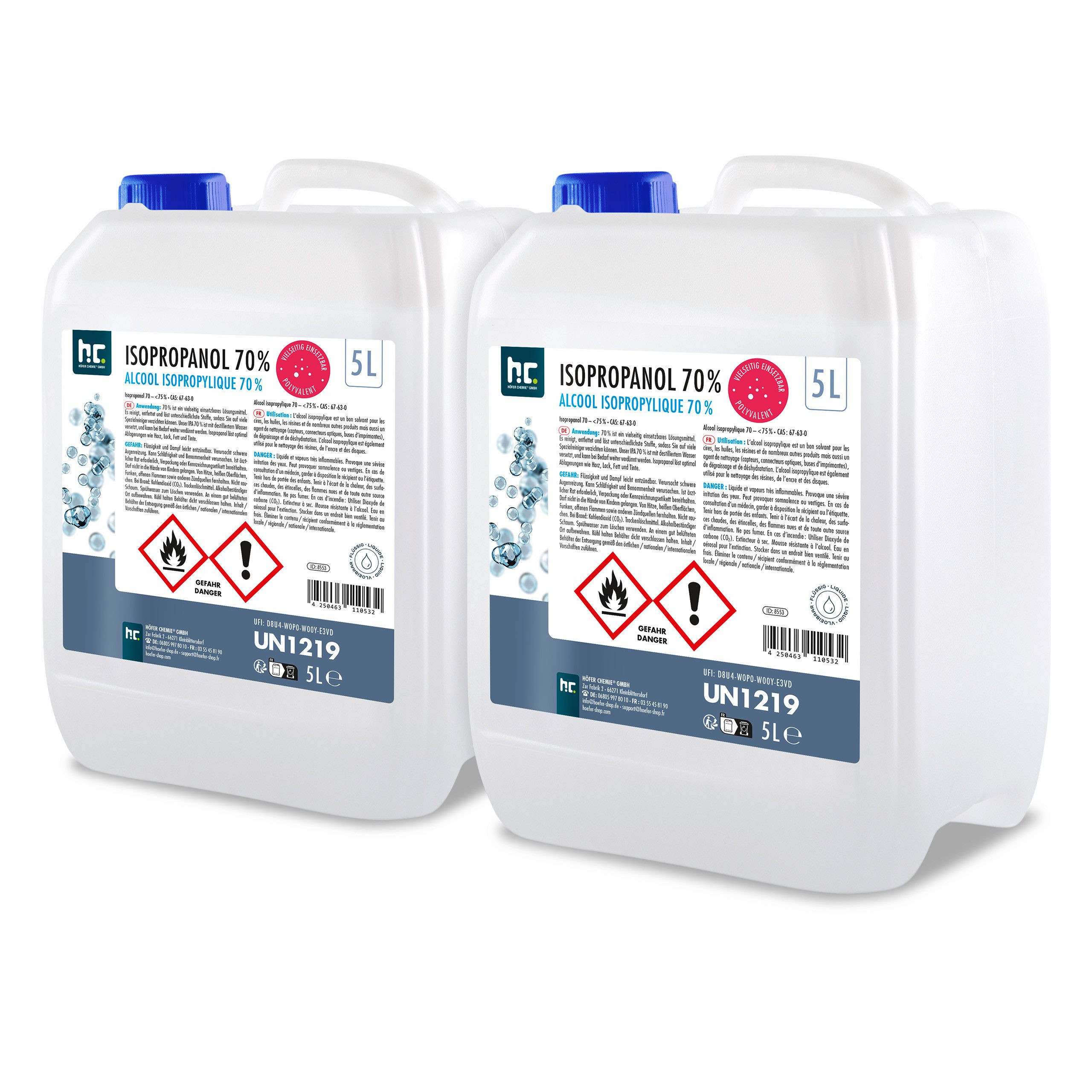 Höfer Chemie GmbH 2x 5 L Isopropanol 70% Grundreiniger (Reinigt und entfettet zuverlässig)