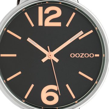 OOZOO Quarzuhr Oozoo Damen Armbanduhr schwarz braun, (Analoguhr), Damenuhr rund, mittel (ca. 36mm), Lederarmband schwarz, braun, Fashion