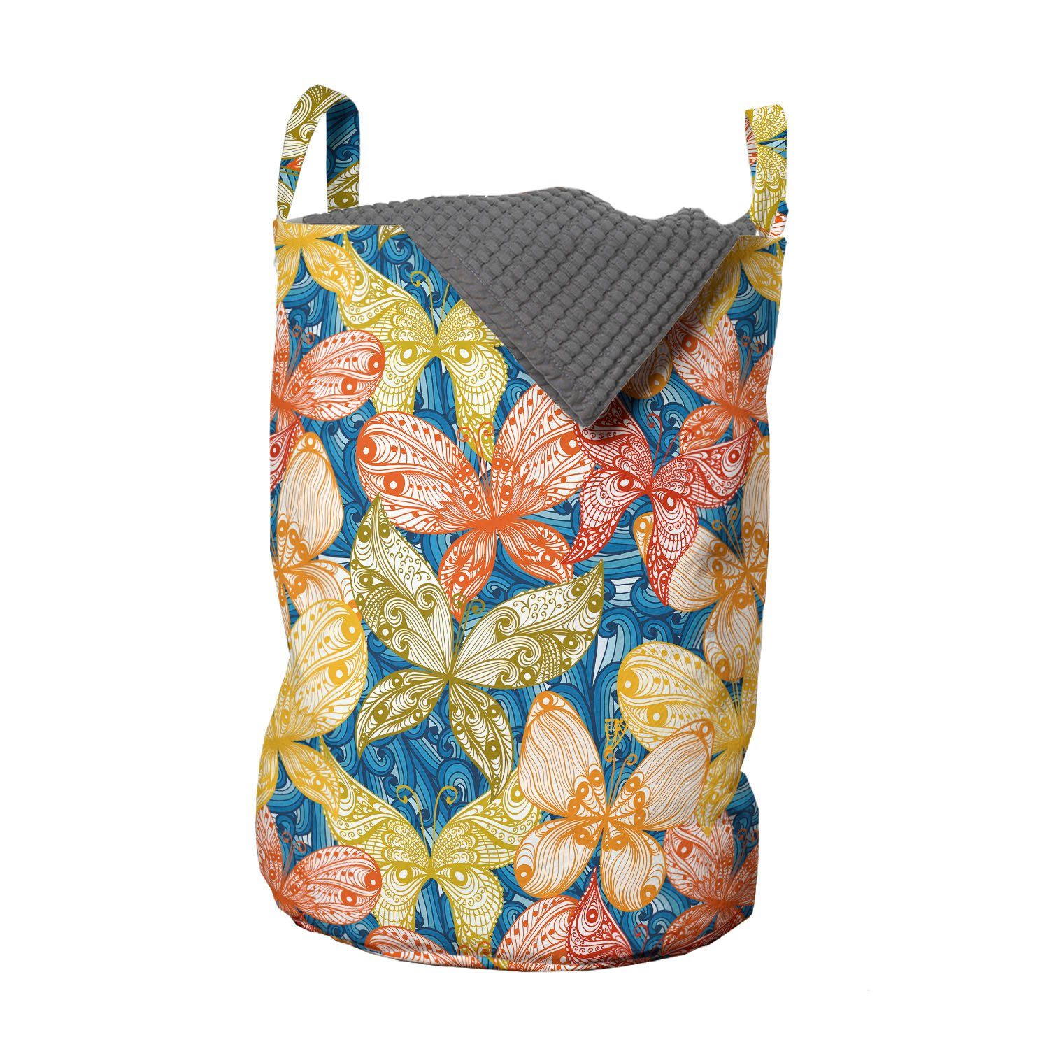 Abakuhaus Wäschesäckchen Wäschekorb mit Griffen Kordelzugverschluss für Waschsalons, Herbstlaub Schmetterlinge und Blumen