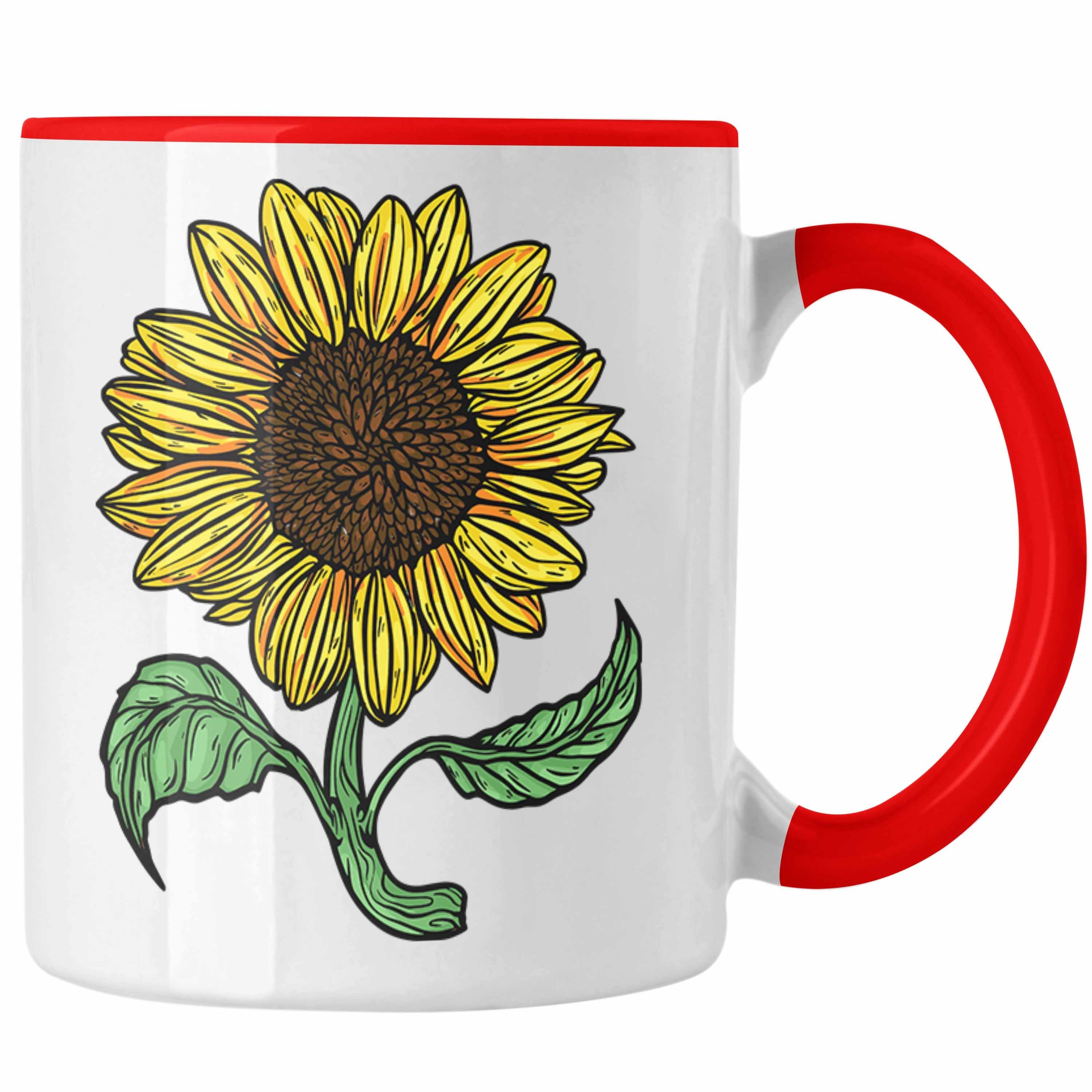 Trendation Tasse Lustige Sonnenblume Tasse Geschenk für Sonnenblumenliebhaber Rot | Teetassen