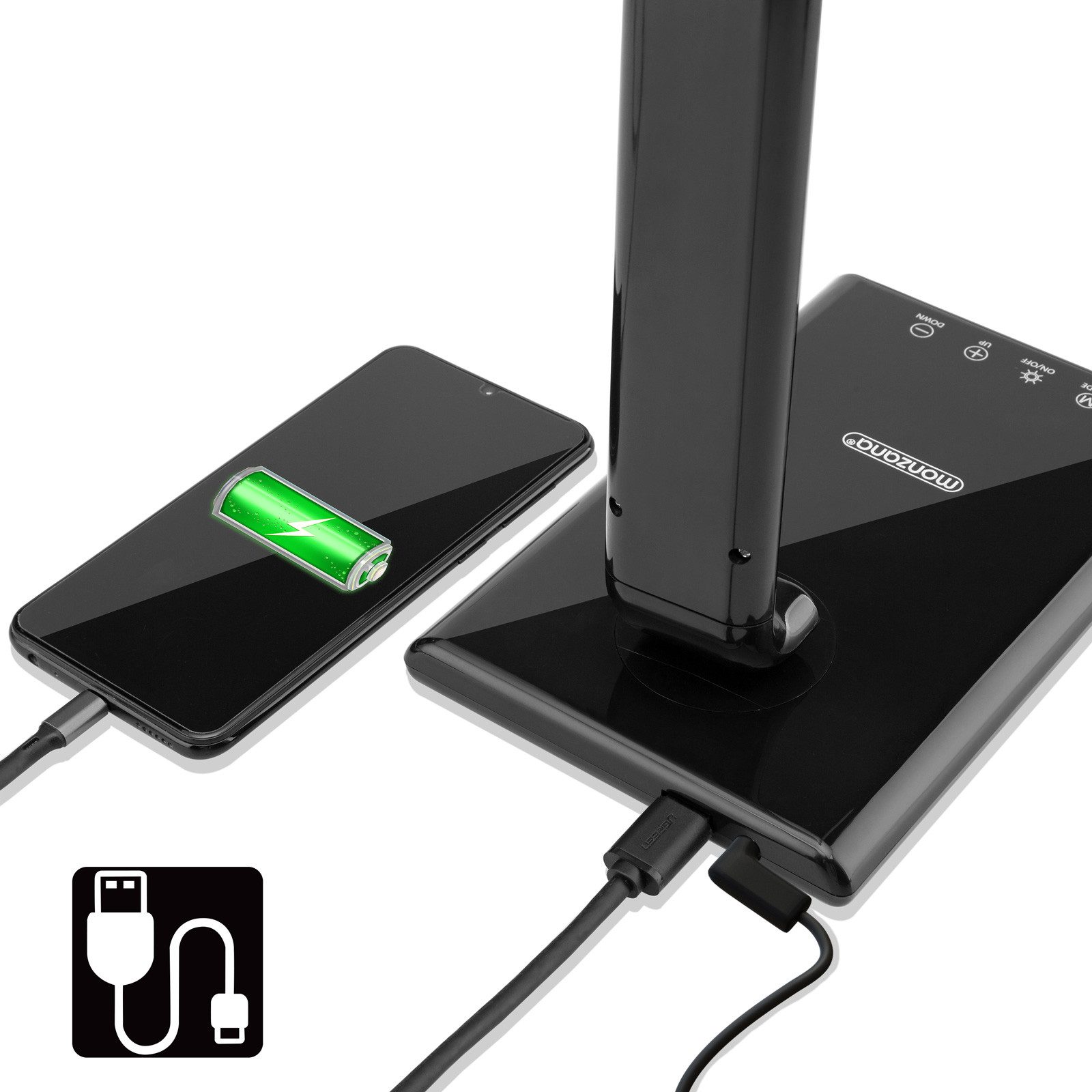 monzana Tischleuchte Cataleya, Schwarz, LED Schreibtischlampe Schwarz 3 Farb- und 5 Helligkeitsstufen USB