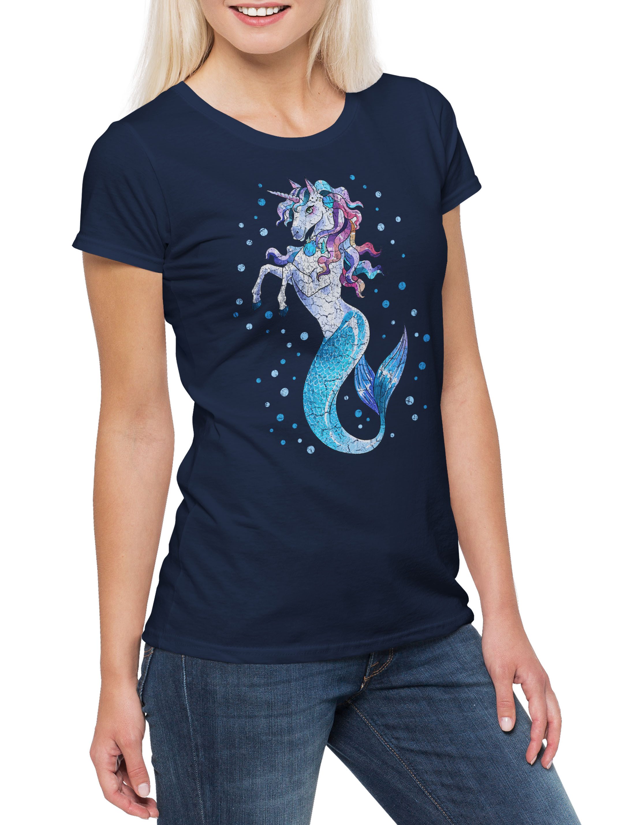 Print-Shirt Unimaid I Damen T-Shirt Einhorn Unicorn Meerjungfrau Anime Cartoon