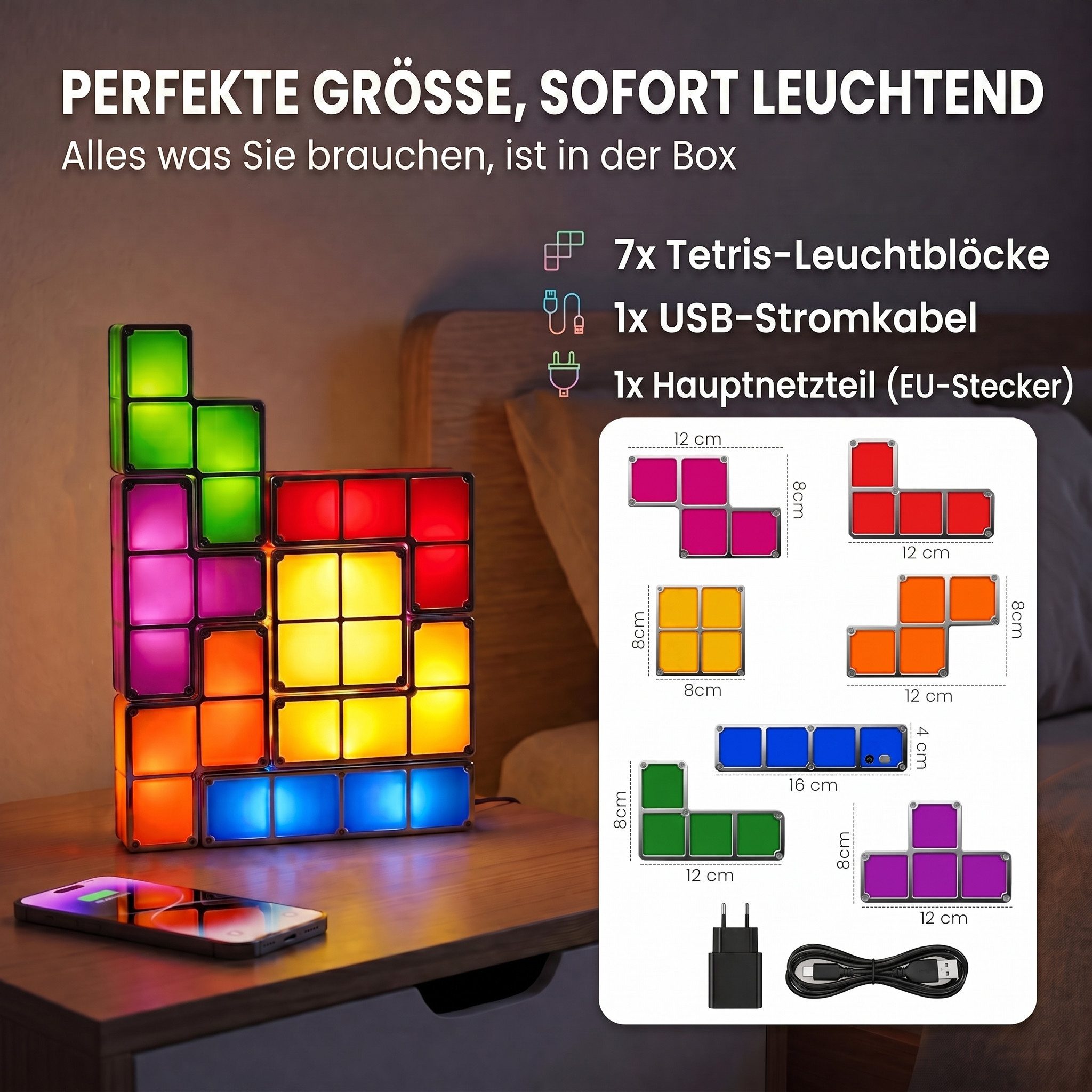 Goods+Gadgets LED Schreibtischlampe GOODS+GADGETS LED Tetris Block Lampe – Retro Deko & Stimmungslicht, Retro Deko Tisch-Leuchte – Bild 4 von 5