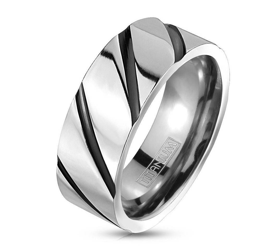 BUNGSA Fingerring 60 (19.1) Titan-Ring silber mit schwarzen Streifen 8mm Unisex (Ring, 1-tlg), Erwachsene
