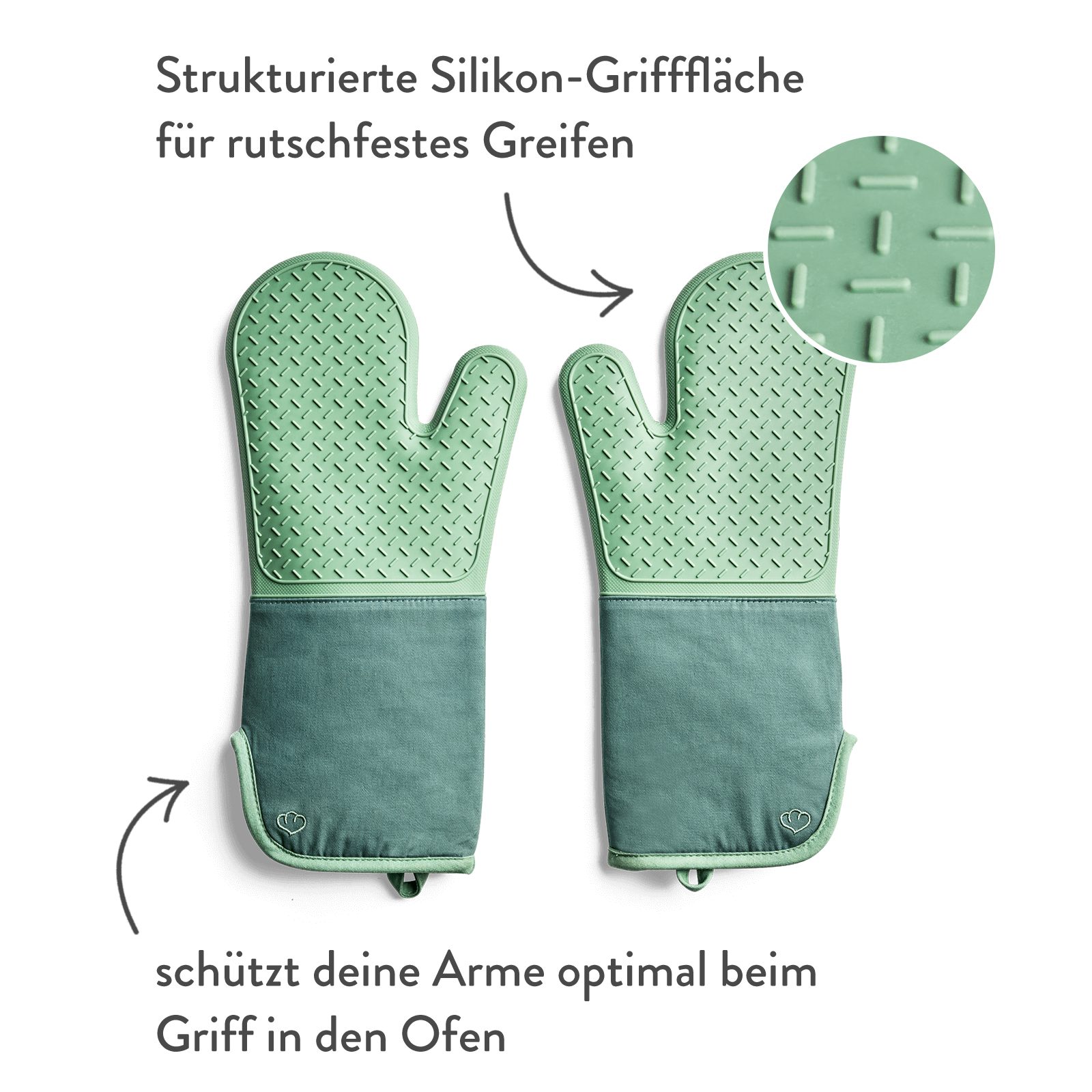 Springlane Topfhandschuhe 2-tlg. in verschiedenen Farben - Silikon & Baumwolle - bis 250°C, (2-tlg., bestehend aus 2 einzelnen Handschuhen), Mint, rutschfest, e – Bild 4 von 5