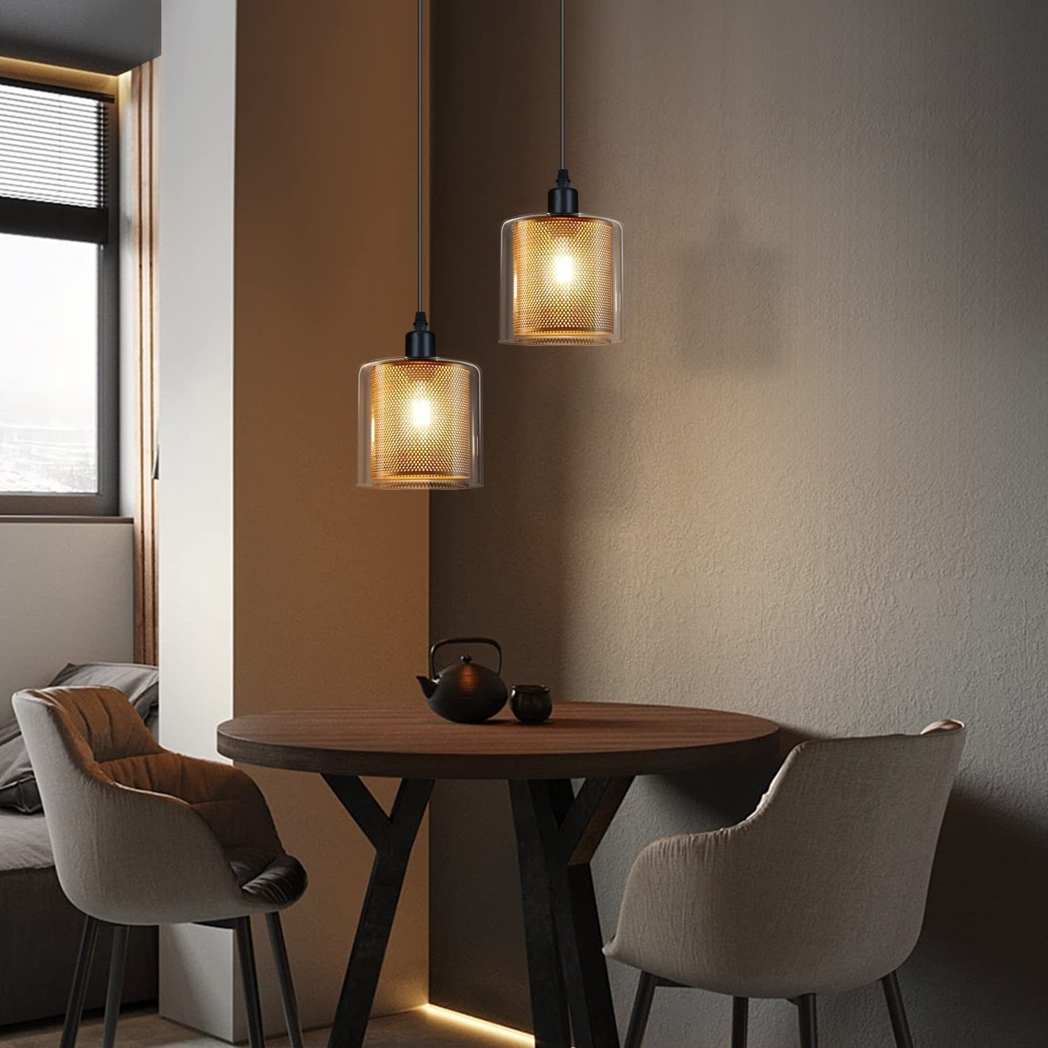 Nettlife Pendelleuchte Pendelleuchte mit Goldkäfigen und Glasschirmen, HÖHE günstig online kaufen