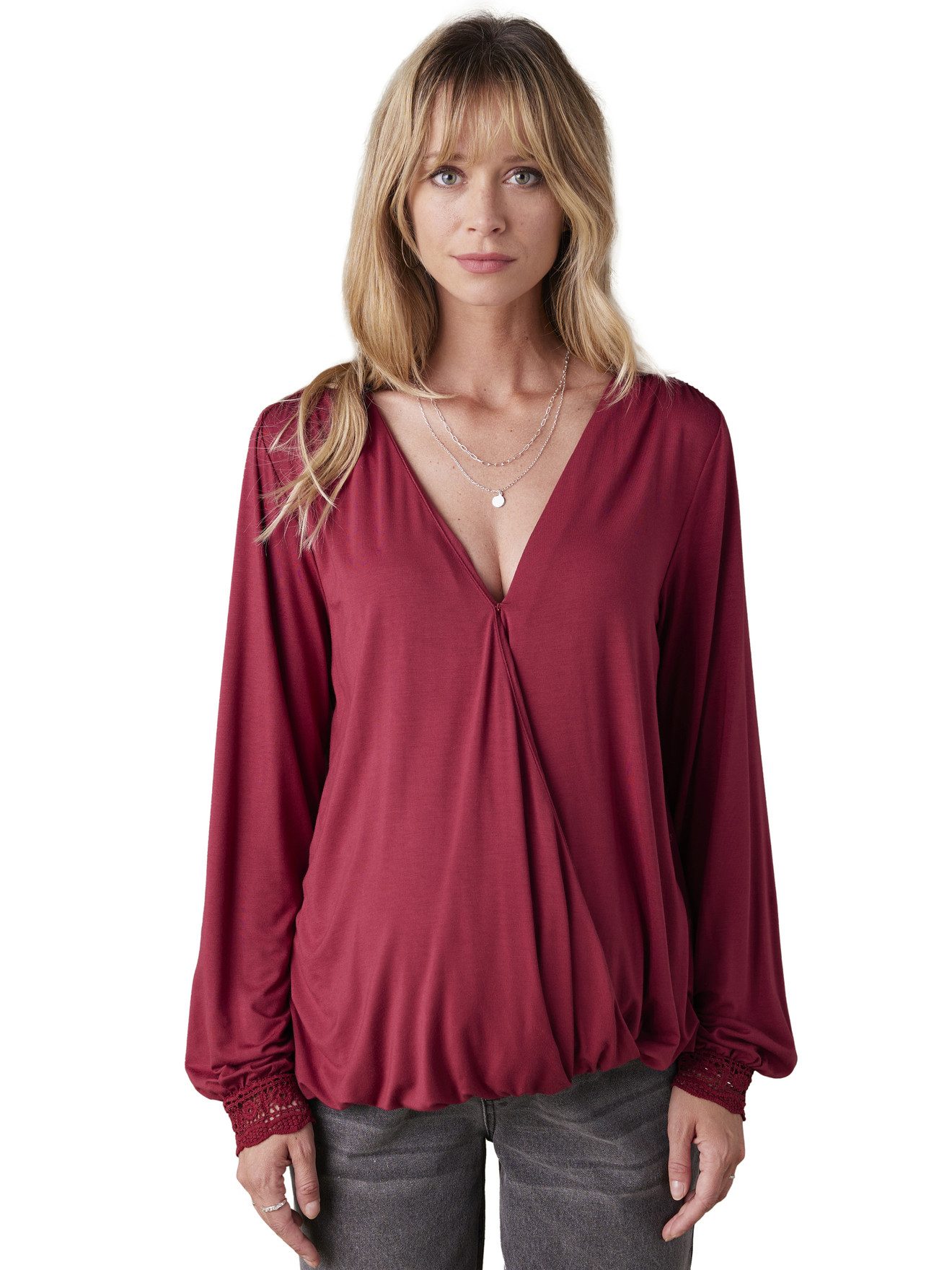 Langarmshirt Blusenshirt in Wickeloptik für Schwangerschaft