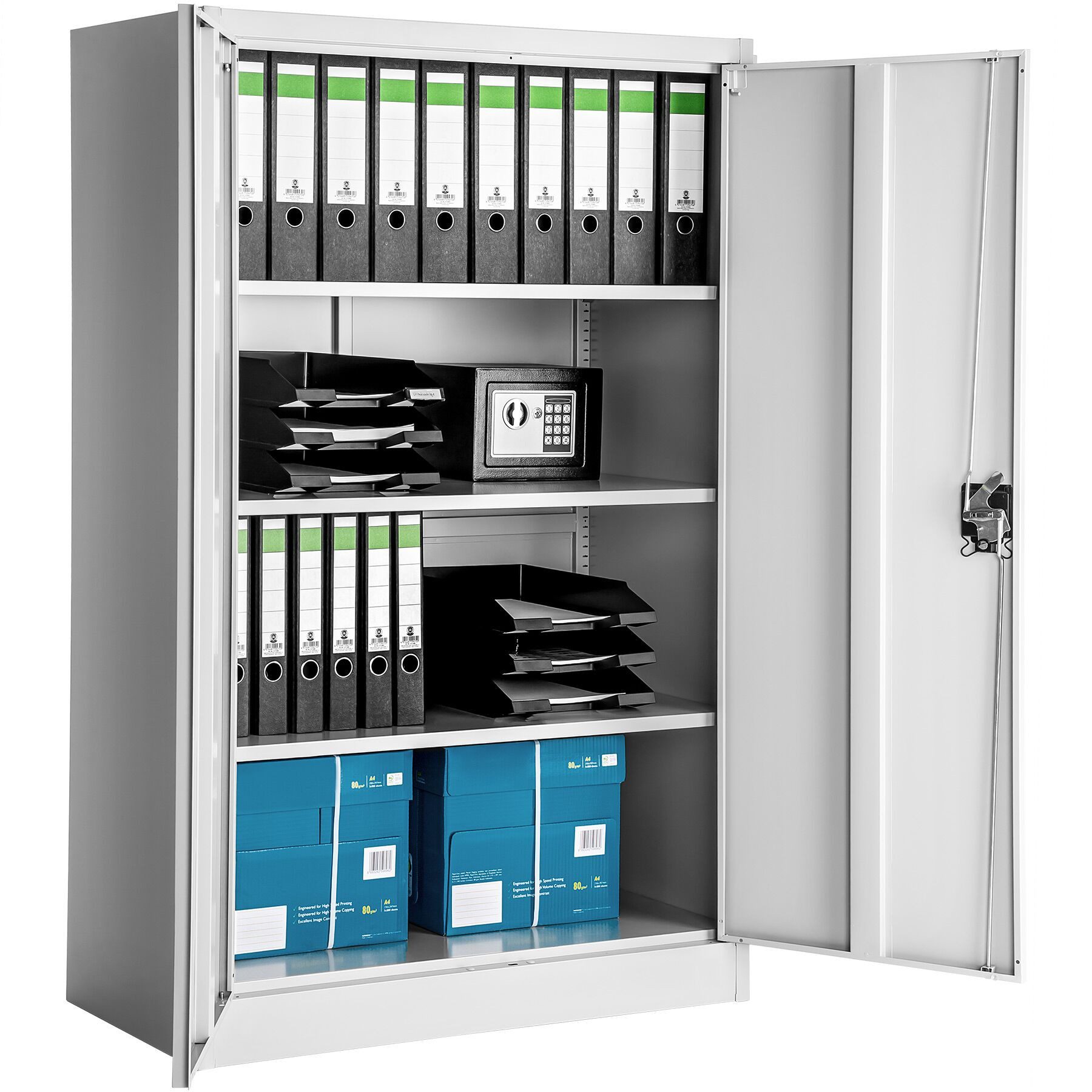 tectake Aktenschrank abschließbarer Büroschrank mit 4 höhenverstellbaren Böden (aktienschrank abschliessbar, 1-St., in Grad) pulverbeschichteter Stahl, stabiler Stand