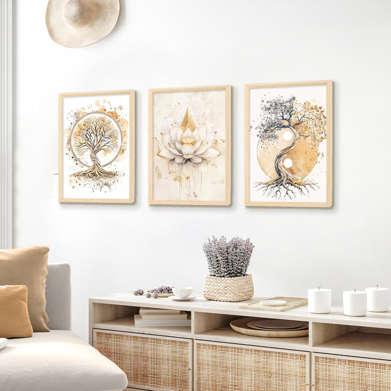 Zyronn Leinwandbild 3Pcs Lebensbaum Yin Yang Leinwand Bilder Malerei Poster Ohne Rahmen, (3 St), Wandbilder Wohnzimmer Schlafzimmer Badezimmer Wanddeko – Bild 4 von 5