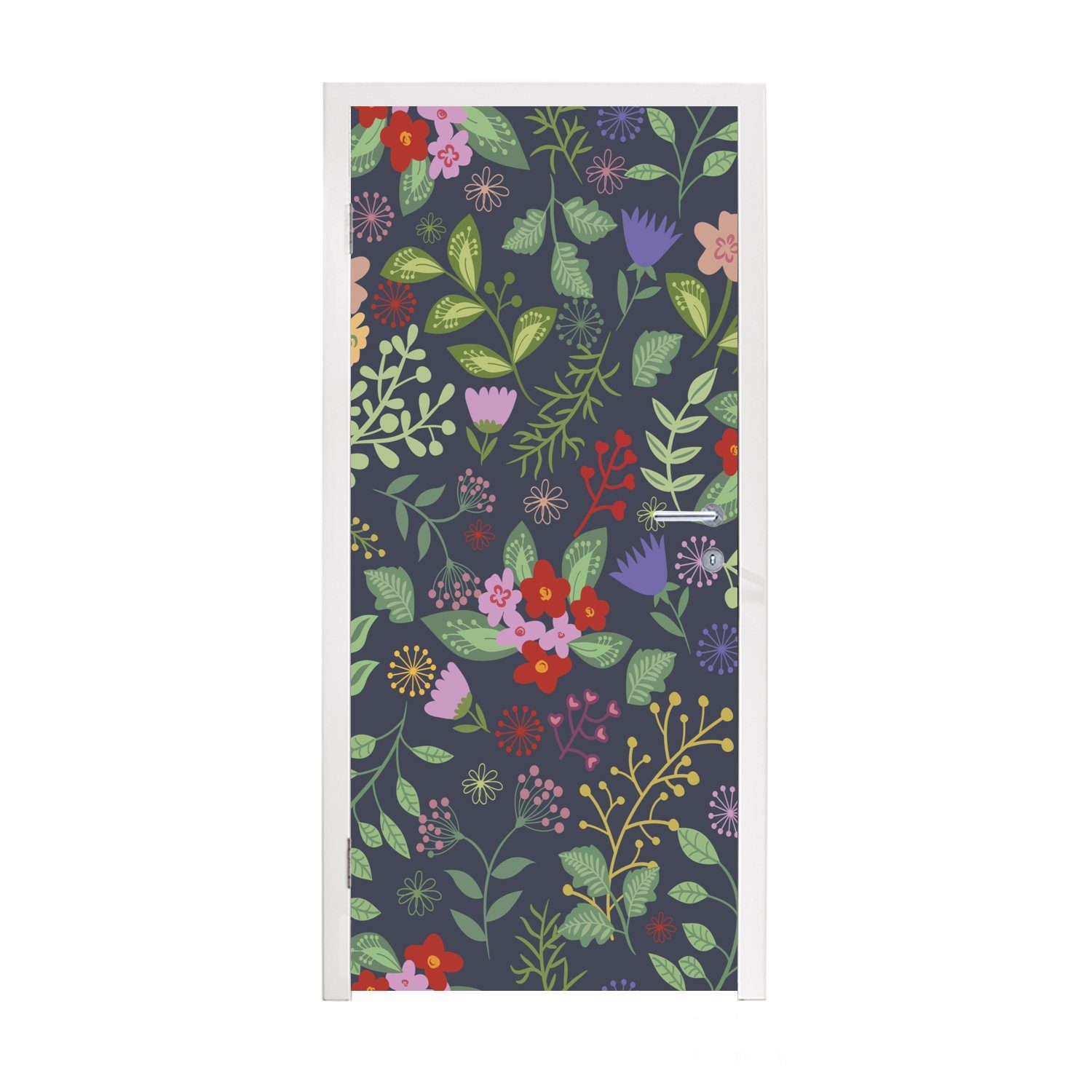 MuchoWow Türtapete Eine florale Illustration mit viel Farbe, Matt, bedruckt, (1 St), Fototapete für Tür, Türaufkleber, 75x205 cm