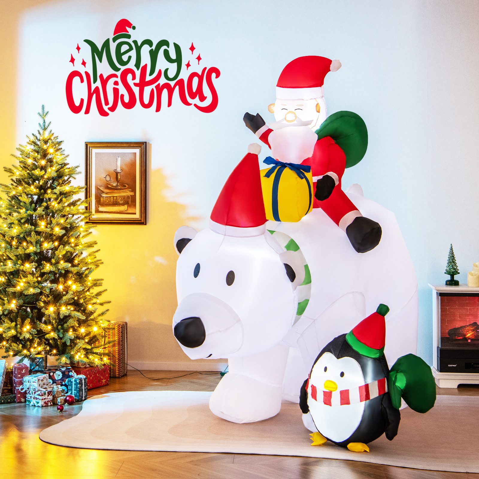 KOMFOTTEU Weihnachtsfigur, mit LED & wackelndem Kopf