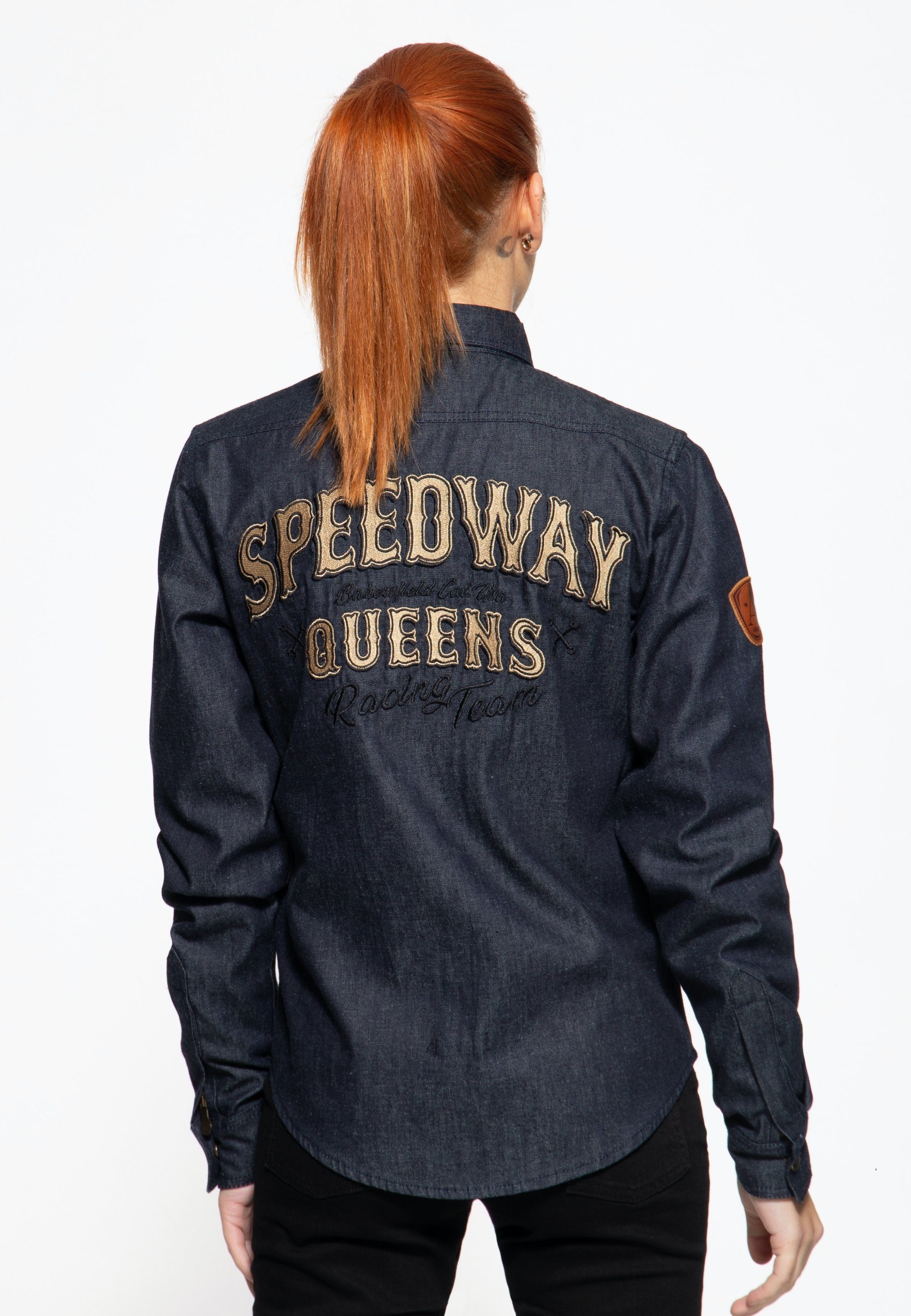 QueenKerosin Kurzarmbluse Q.K. Queen Kerosin - Speedway Queens mit herausnehmbarem Softshell-Innenfutter