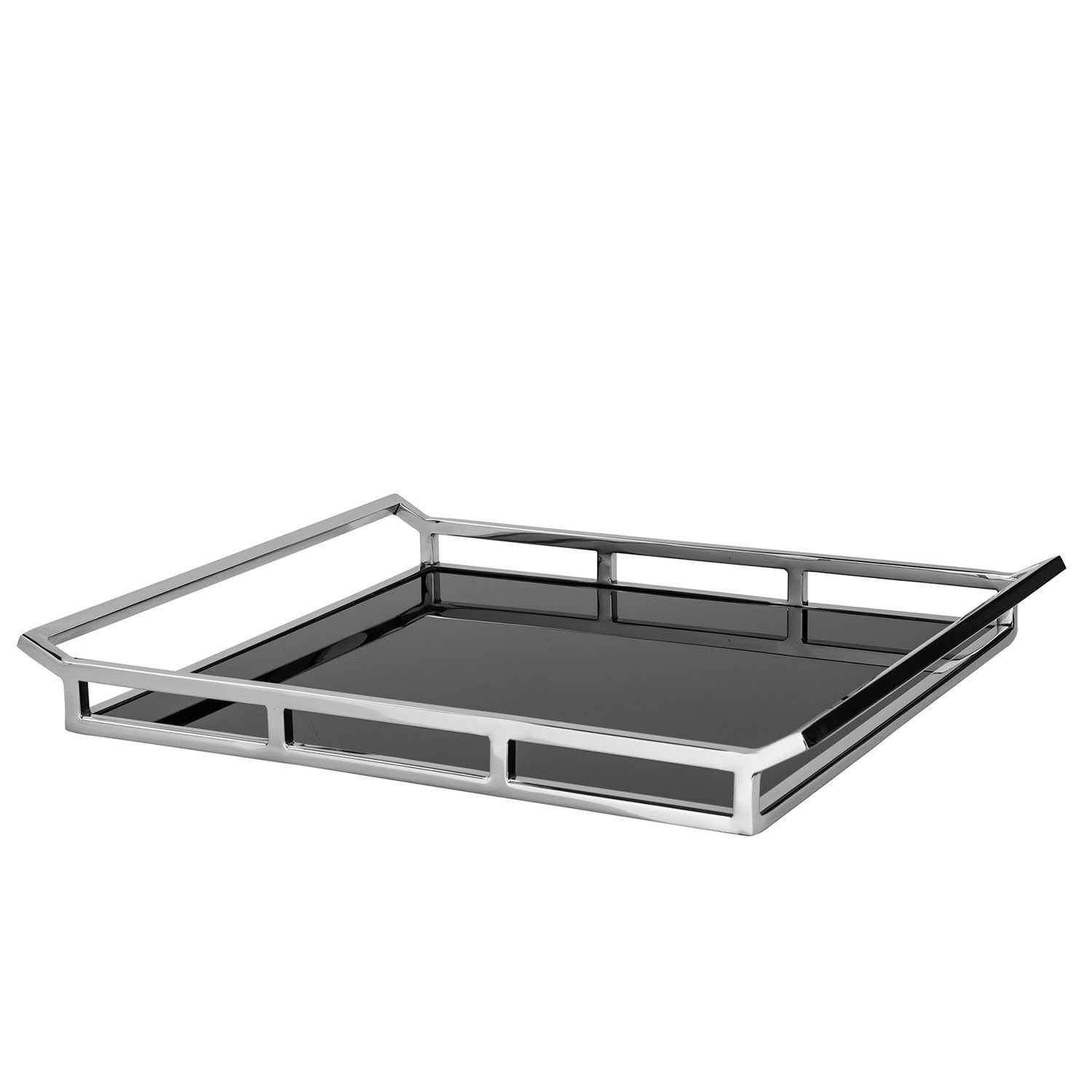 Dekotablett PIANO Tablett - schwarz, silber - Edelstahl Glas - H. 5cm x B. 40cm