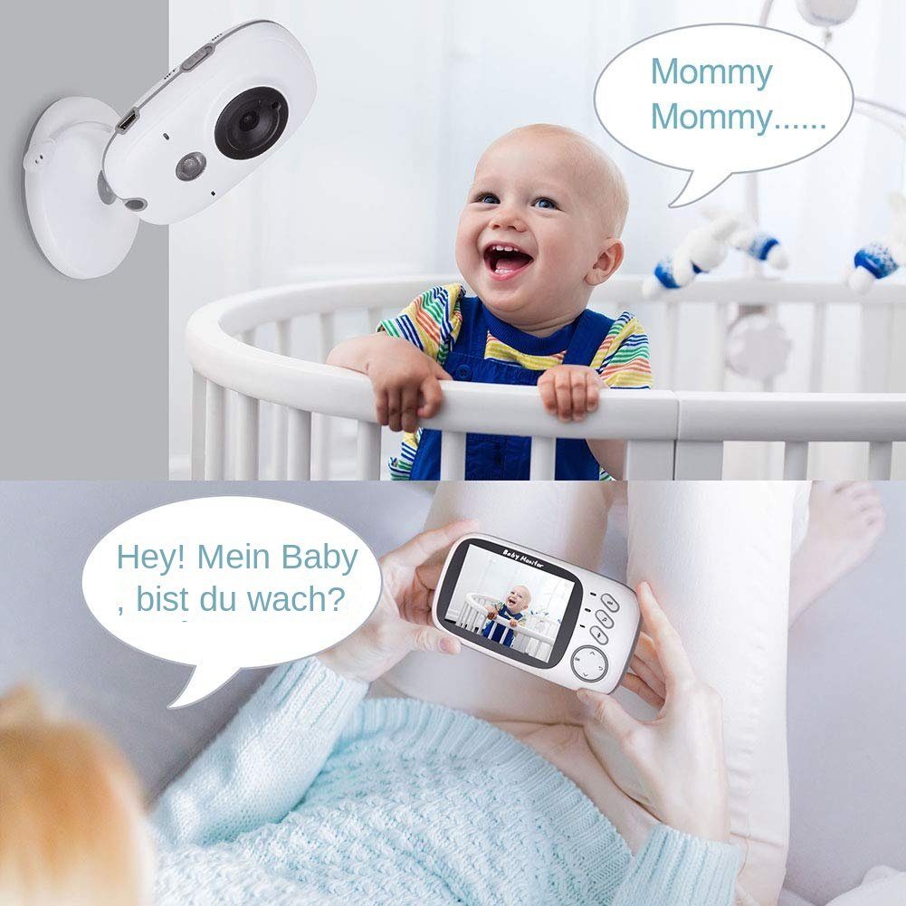 Temperaturanzeige, Video-Babyphone 3.2-Zoll-LCD-Bildschirm, Kamera, Infrarot-Nachtsicht, mit Zwei-Wege-Audio, Babyphone Schlaflieder, Video-Babyphone BUMHUM Extra Gegensprechfunktion Großer