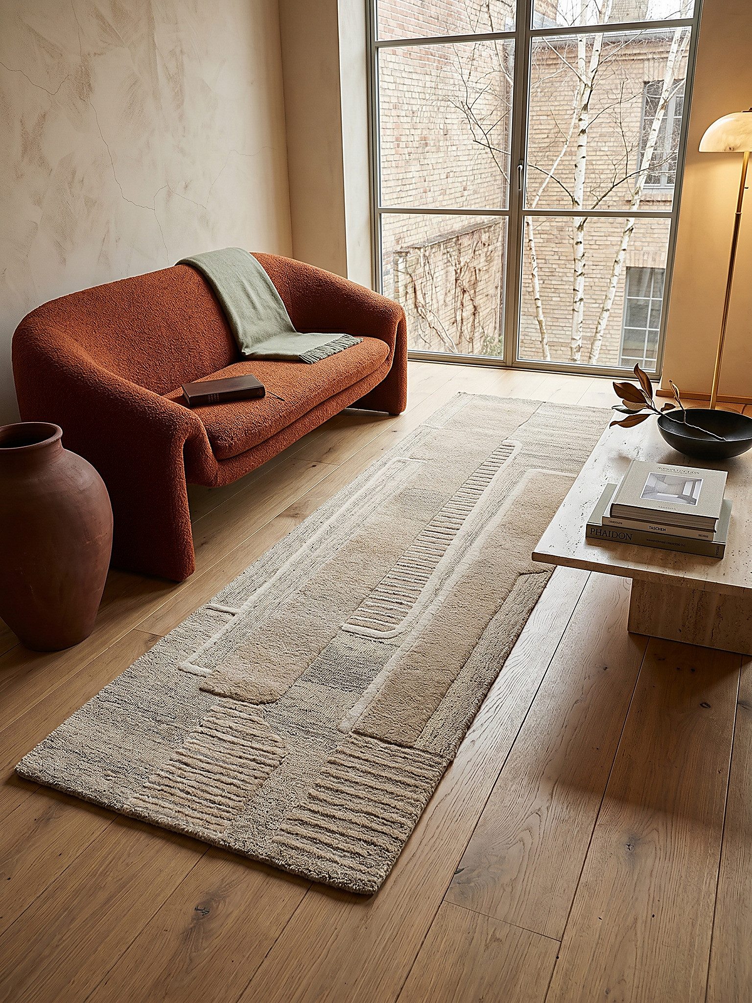 KADIMA DESIGN Wollteppich EDALE LIRA Teppich Läufer 3D-Relief Skandinavisch 80x300 Natur Flur, Läufer, Höhe: 10 mm, Schurwolle 100%, Hand-getuftet, Pflegeleicht, Wendbar, Saugroboter