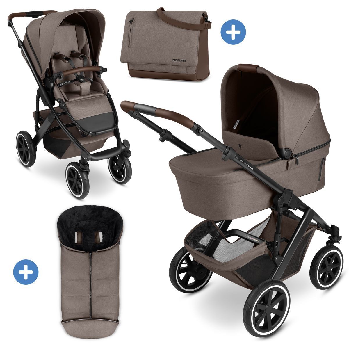 ABC Design Kombi-Kinderwagen Salsa 5 Air - Pure - Nature, 2in1 Коляски Set mit Babywanne, Sportsitz, Wickeltasche & Fußsack