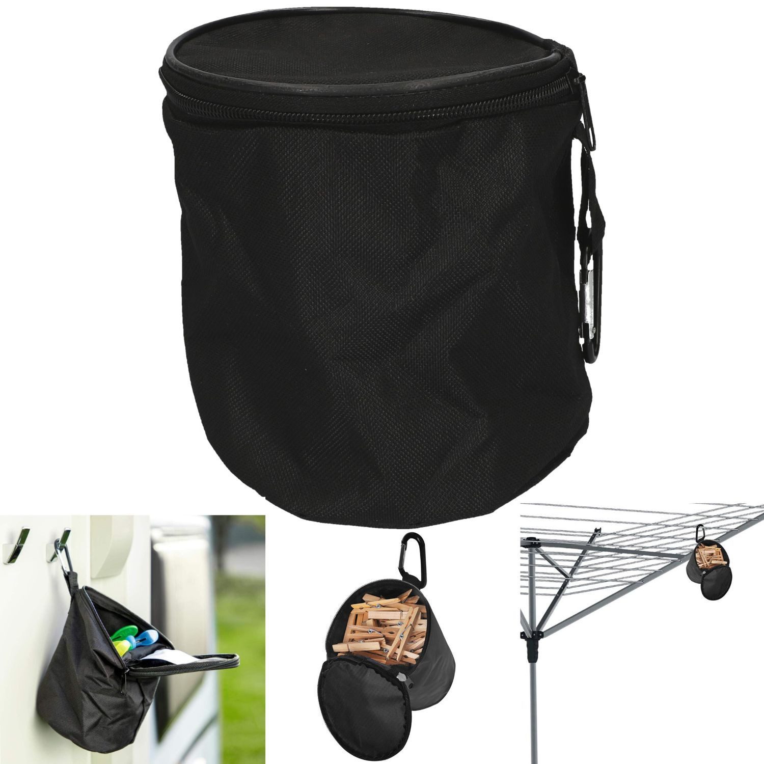 Cartrend Organizer Wäscheklammerbeutel mit Karabiner Beutel Schwarz, Wäsche günstig online kaufen