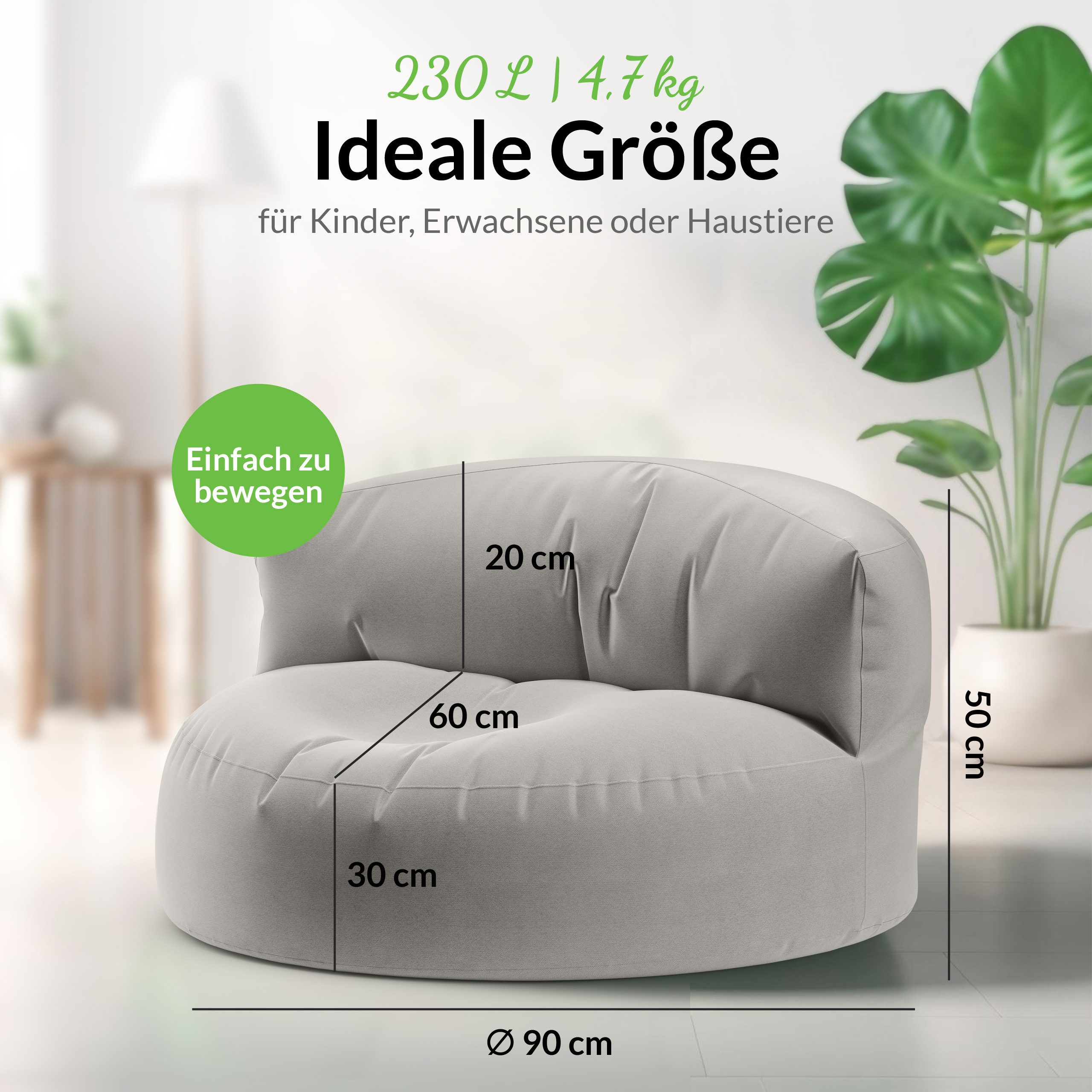 Green Bean Sitzsack Sitzsack Sofa Indoor Outdoor Lounge (mit Rückenlehne, wasserabweisender & abwaschbarer Bezug), Couch Sitzmöglichkeit Gartenliege mit Rückenlehne