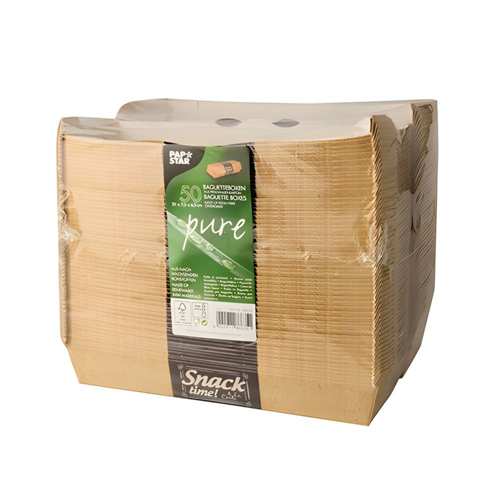 PAPSTAR Lunchbox Baguetteboxen, Pappe pure 6,5 cm x 7,5 cm x 21 cm Good Food 300 Stk, Pappe aus Frischfaser