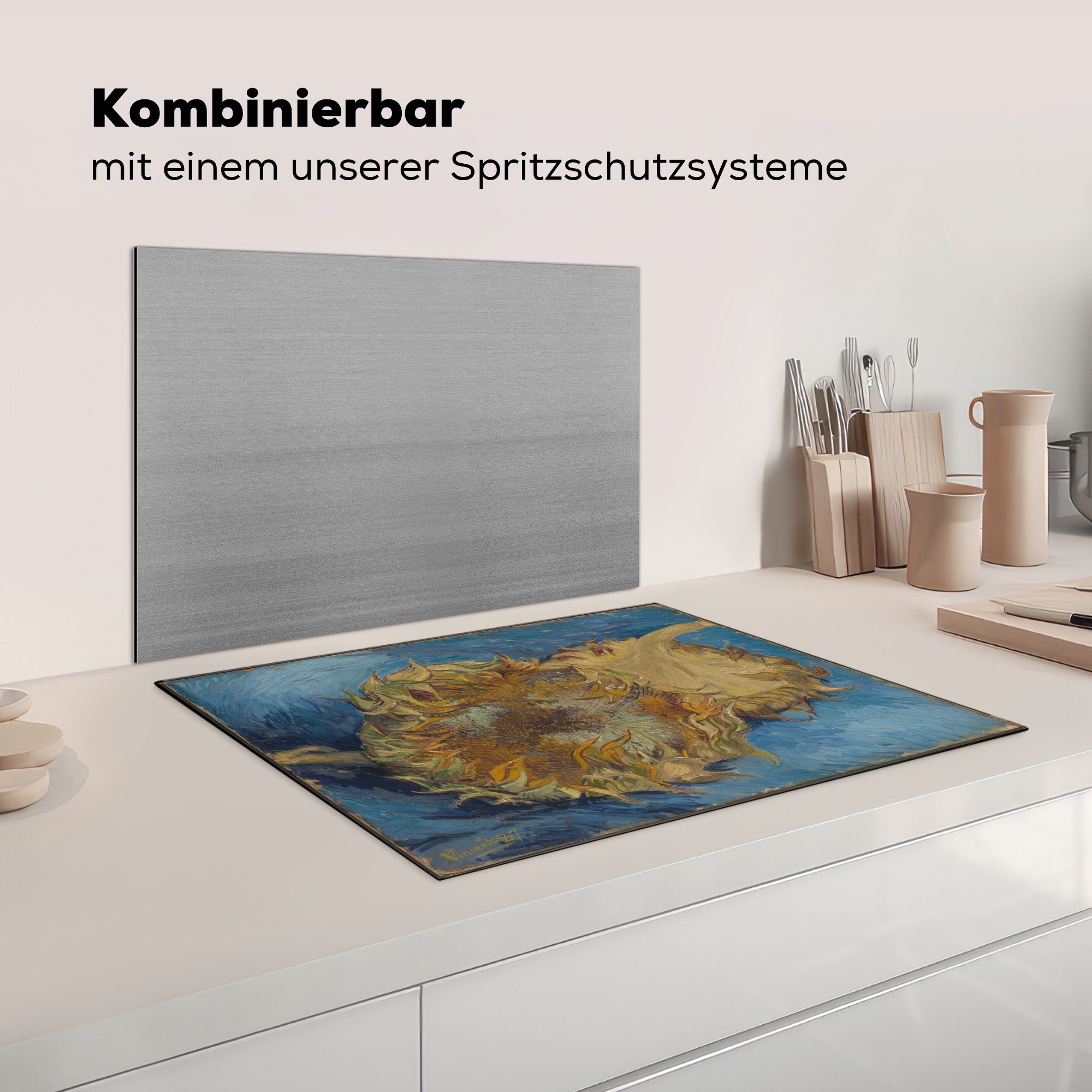 (1 die Induktionskochfeld Schutz Vinyl, Ceranfeldabdeckung van tlg), für Herdblende-/Abdeckplatte MuchoWow 71x52 Vincent cm, Sonnenblumen - küche, Gogh,