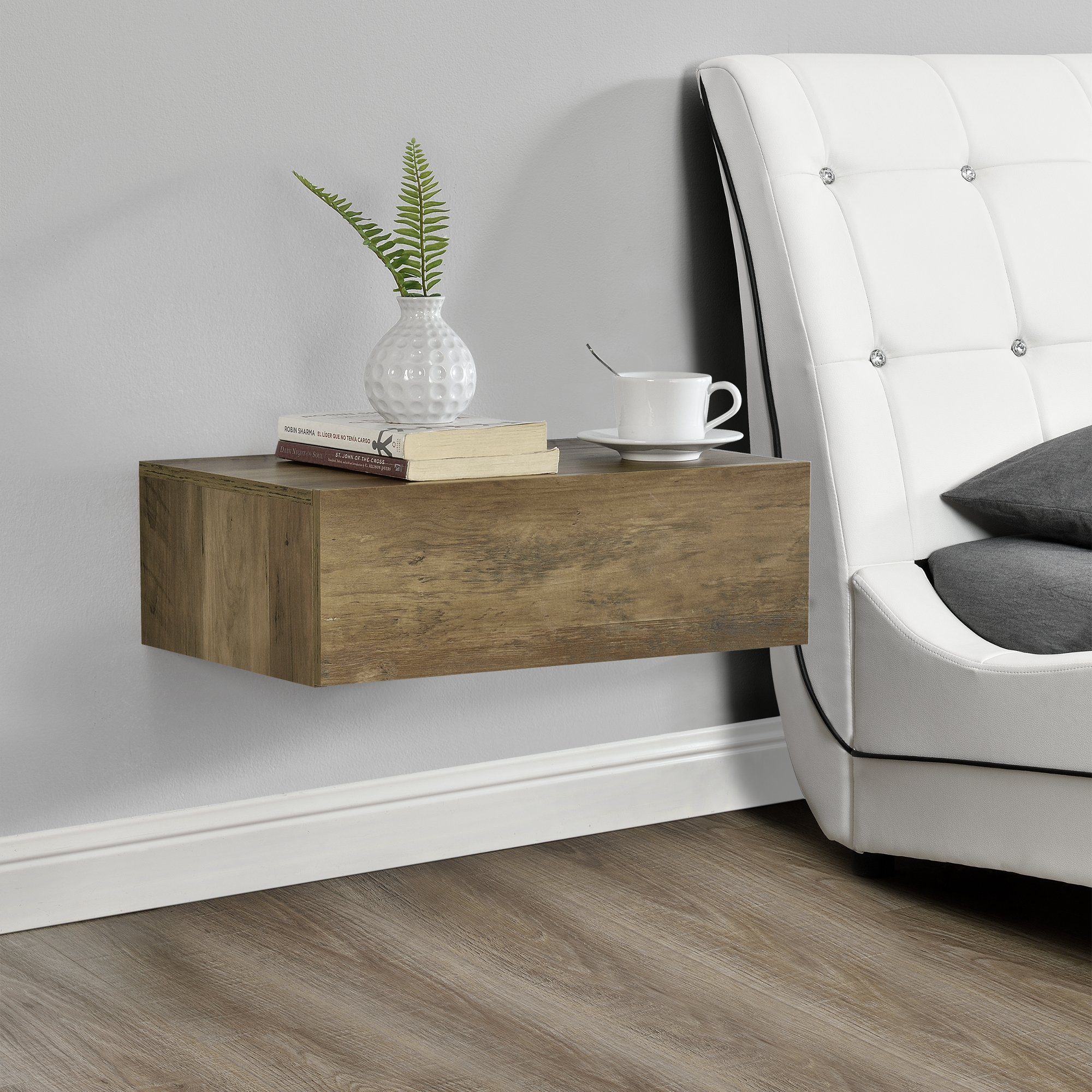 en.casa Nachtschrank »Oslo« Wandboard mit Schublade 46x30x15cm Holzfarben