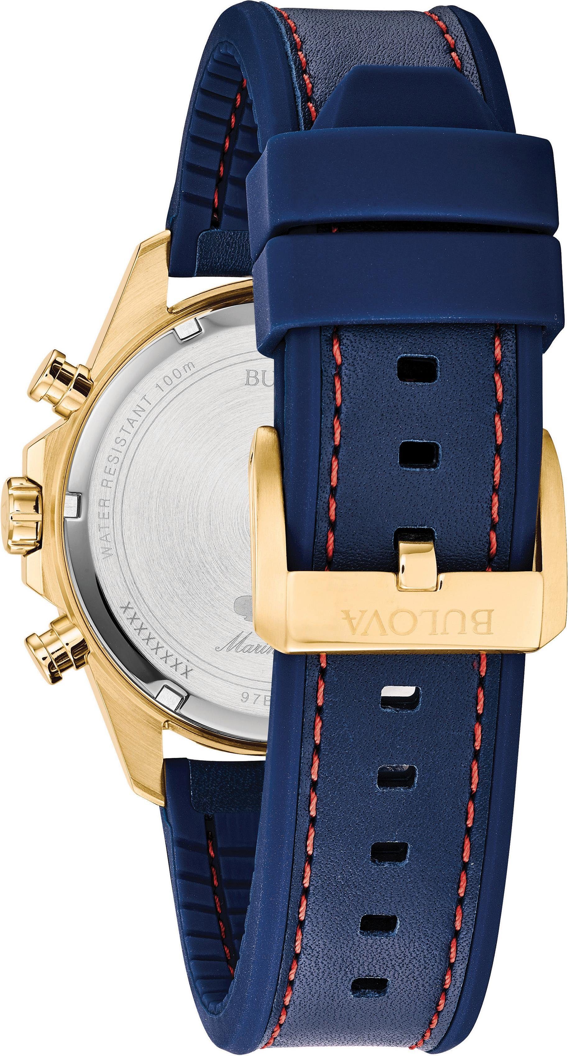 Bulova Chronograph Marine Star 97B168, Armbanduhr, Quarzuhr, Herrenuhr, Lederarmband, Datum