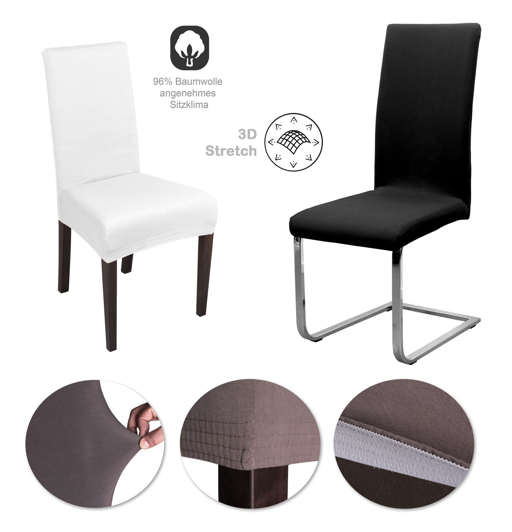 Beautex Stuhlhusse 2er Set Jersey Stuhlhusse, elastische Uni Stretch-Husse aus Baumwolle